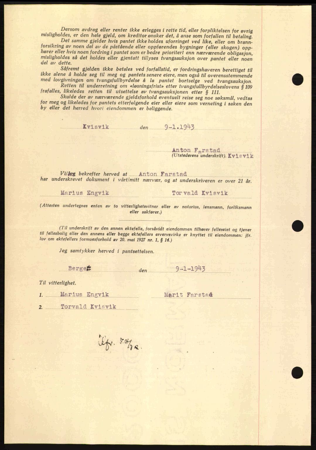 Nordmøre sorenskriveri, AV/SAT-A-4132/1/2/2Ca: Mortgage book no. B90, 1942-1943, Diary no: : 100/1943