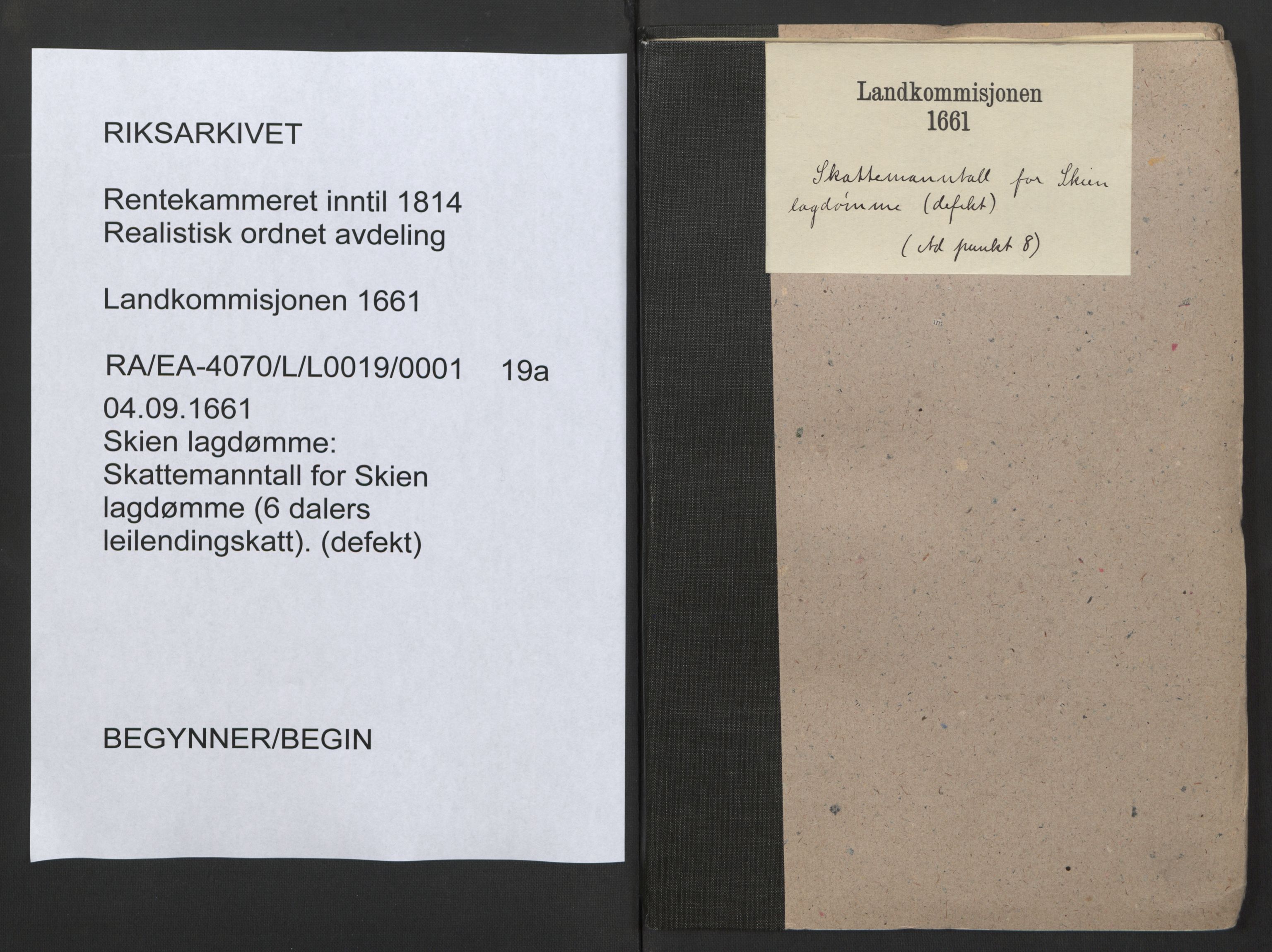 Rentekammeret inntil 1814, Realistisk ordnet avdeling, AV/RA-EA-4070/L/L0019/0001: Skien lagdømme: / Skattemanntall for Skien lagdømme (6 dalers leilendingskatt), 1661