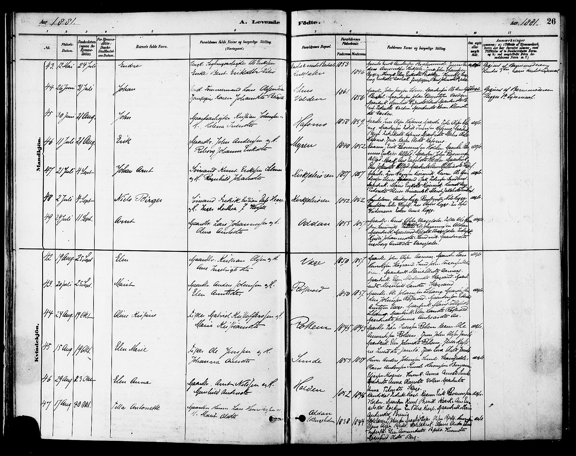 Ministerialprotokoller, klokkerbøker og fødselsregistre - Sør-Trøndelag, AV/SAT-A-1456/630/L0496: Parish register (official) no. 630A09, 1879-1895, p. 26