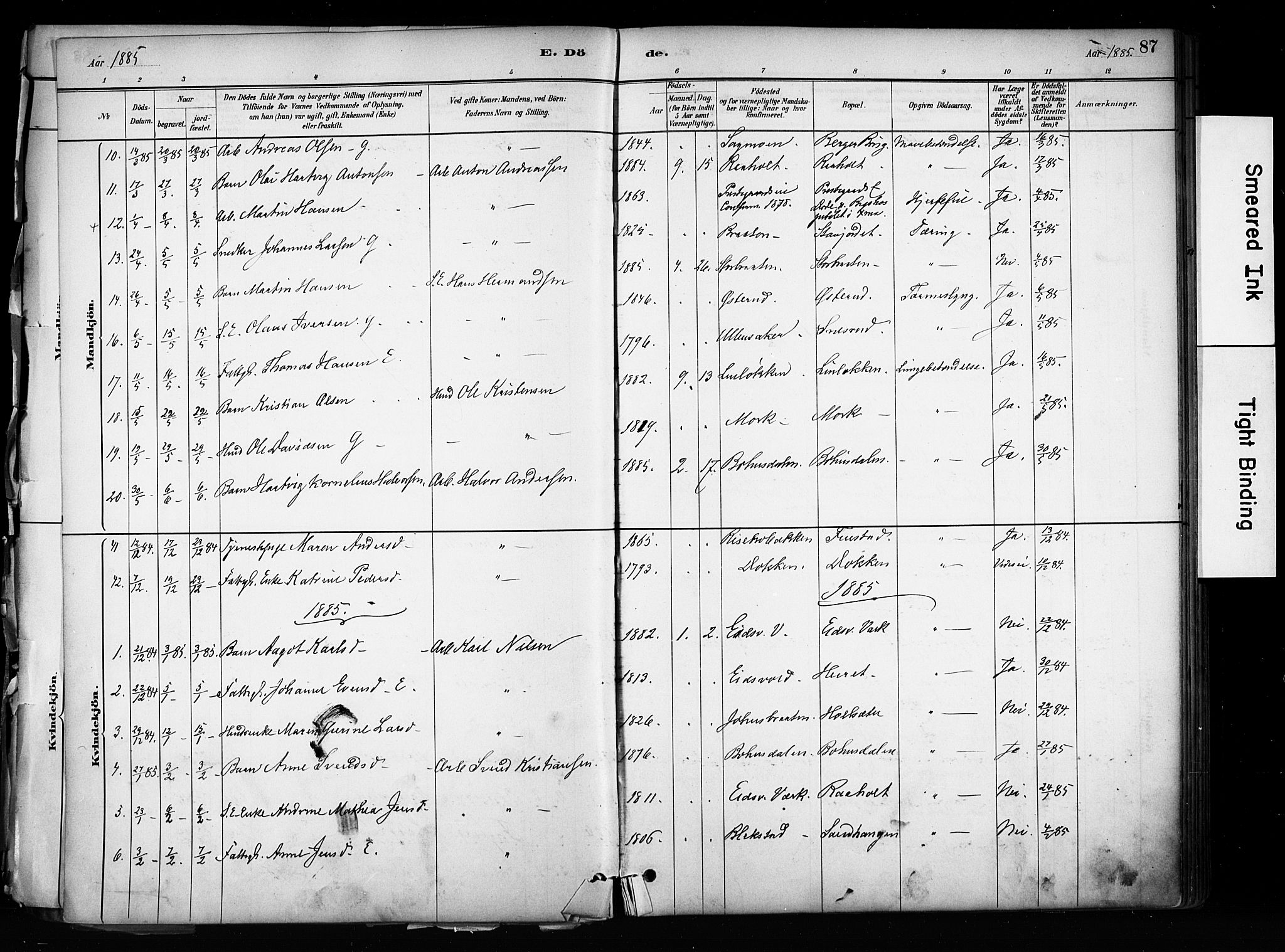 Eidsvoll prestekontor Kirkebøker, SAO/A-10888/F/Fa/L0003: Parish register (official) no. I 3, 1882-1895, p. 87