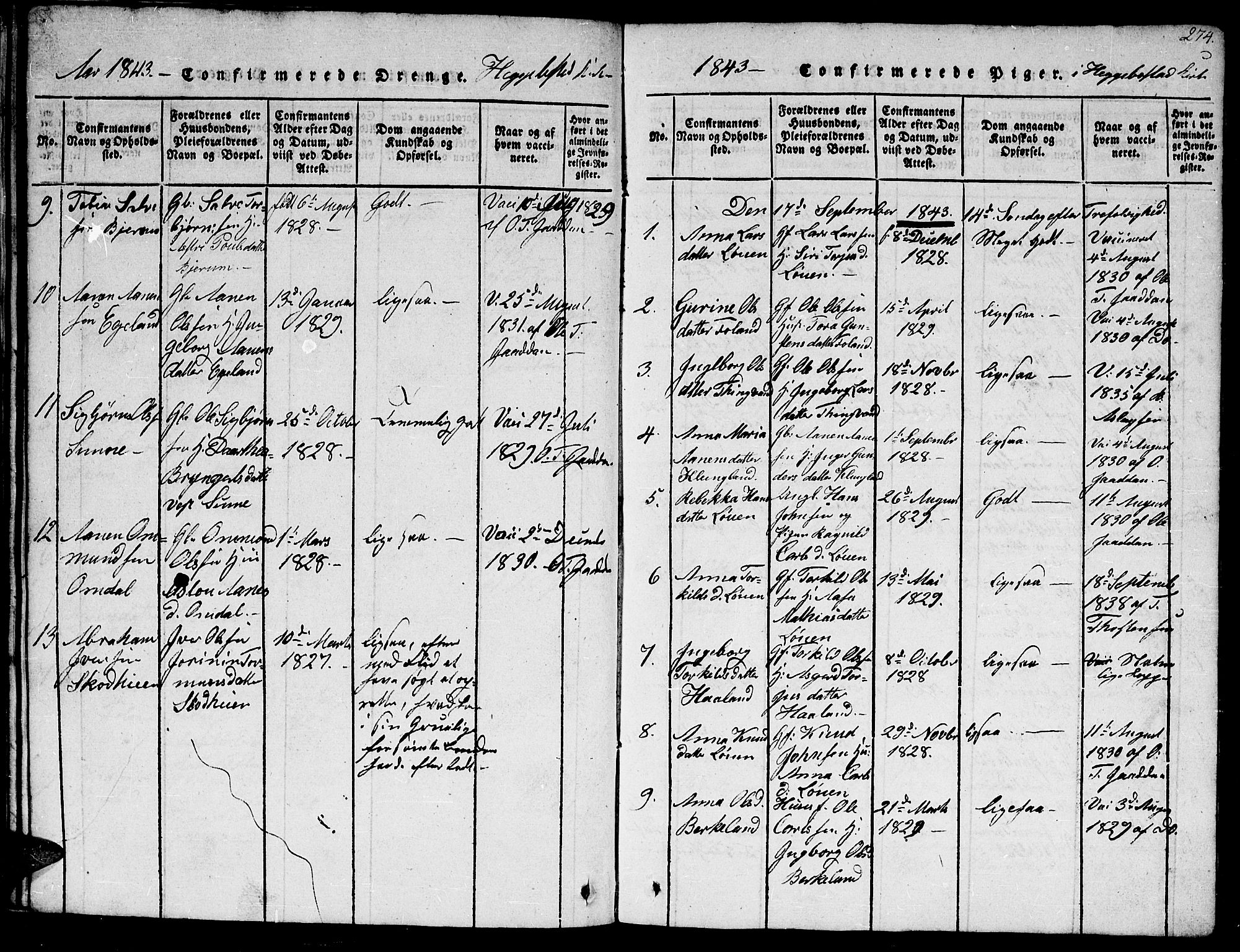 Hægebostad sokneprestkontor, AV/SAK-1111-0024/F/Fb/Fba/L0001: Parish register (copy) no. B 1, 1815-1844, p. 274