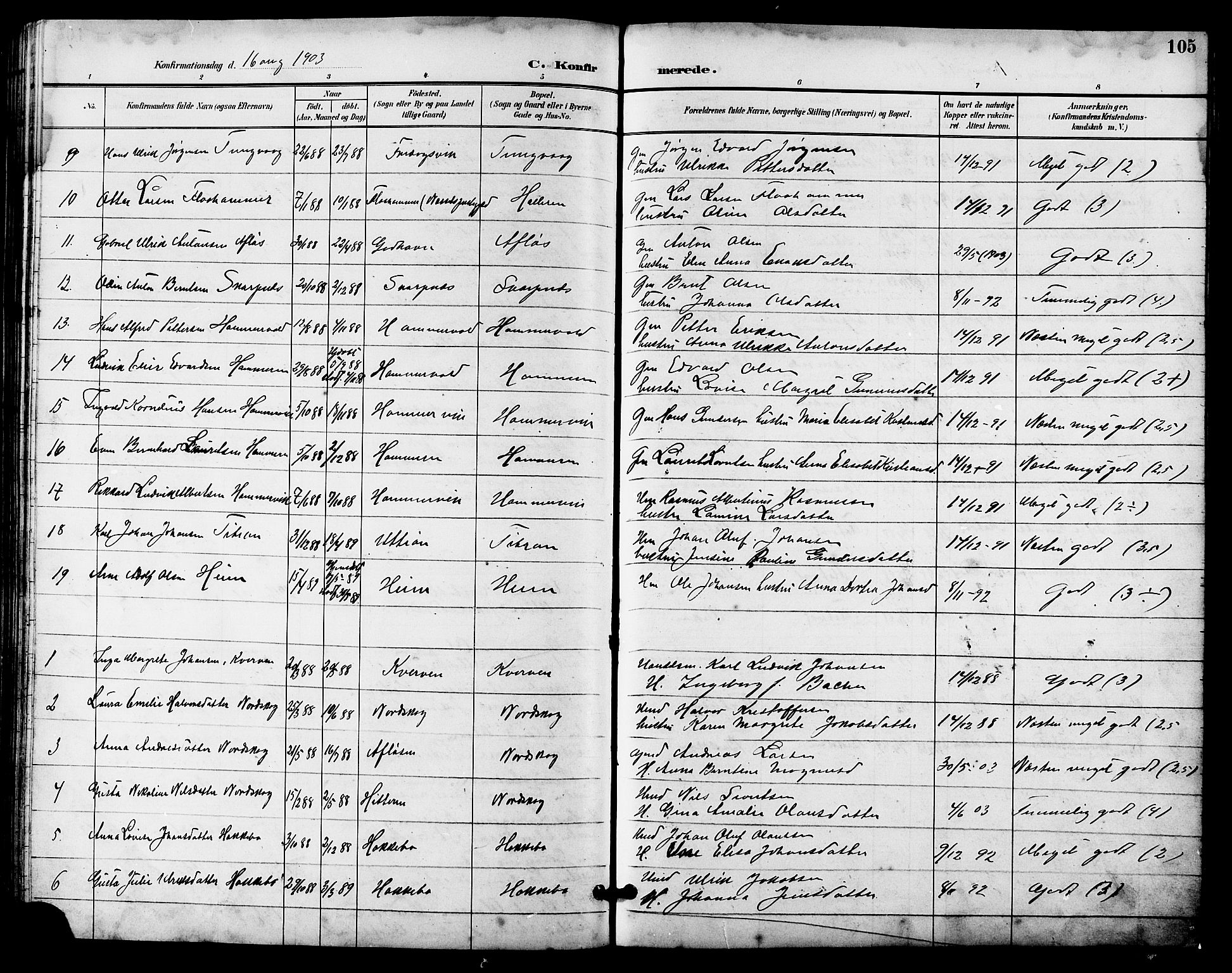 Ministerialprotokoller, klokkerbøker og fødselsregistre - Sør-Trøndelag, SAT/A-1456/641/L0598: Parish register (copy) no. 641C02, 1893-1910, p. 105