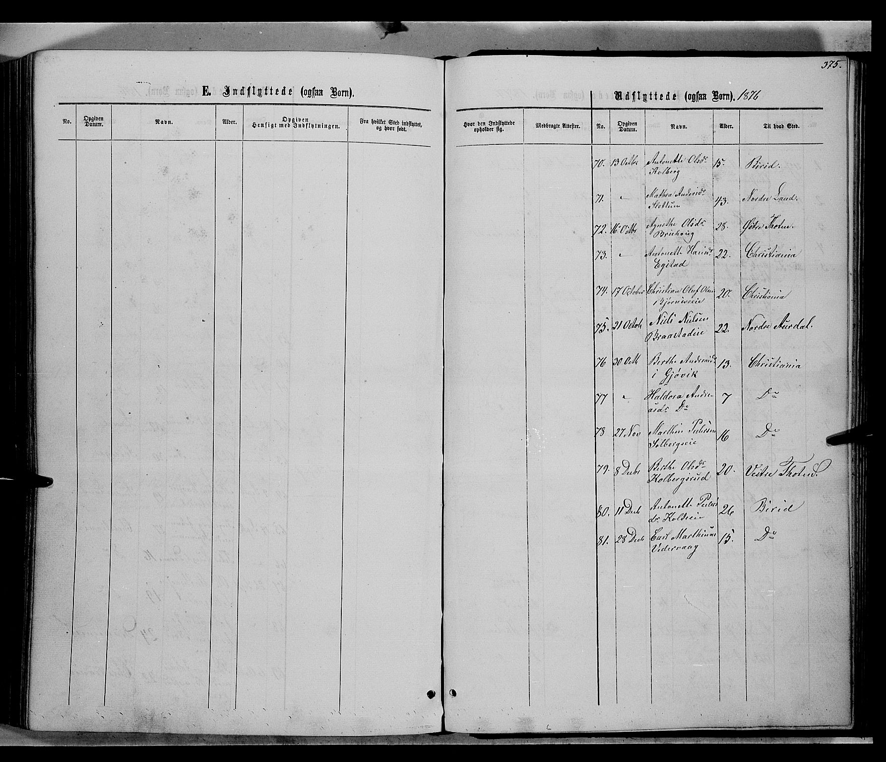 Vardal prestekontor, SAH/PREST-100/H/Ha/Hab/L0006: Parish register (copy) no. 6, 1869-1881, p. 375