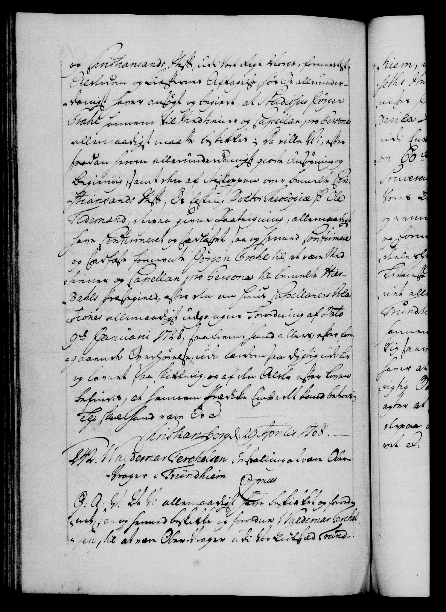 Danske Kanselli 1572-1799, AV/RA-EA-3023/F/Fc/Fca/Fcaa/L0043: Norske registre, 1766-1768, p. 618b