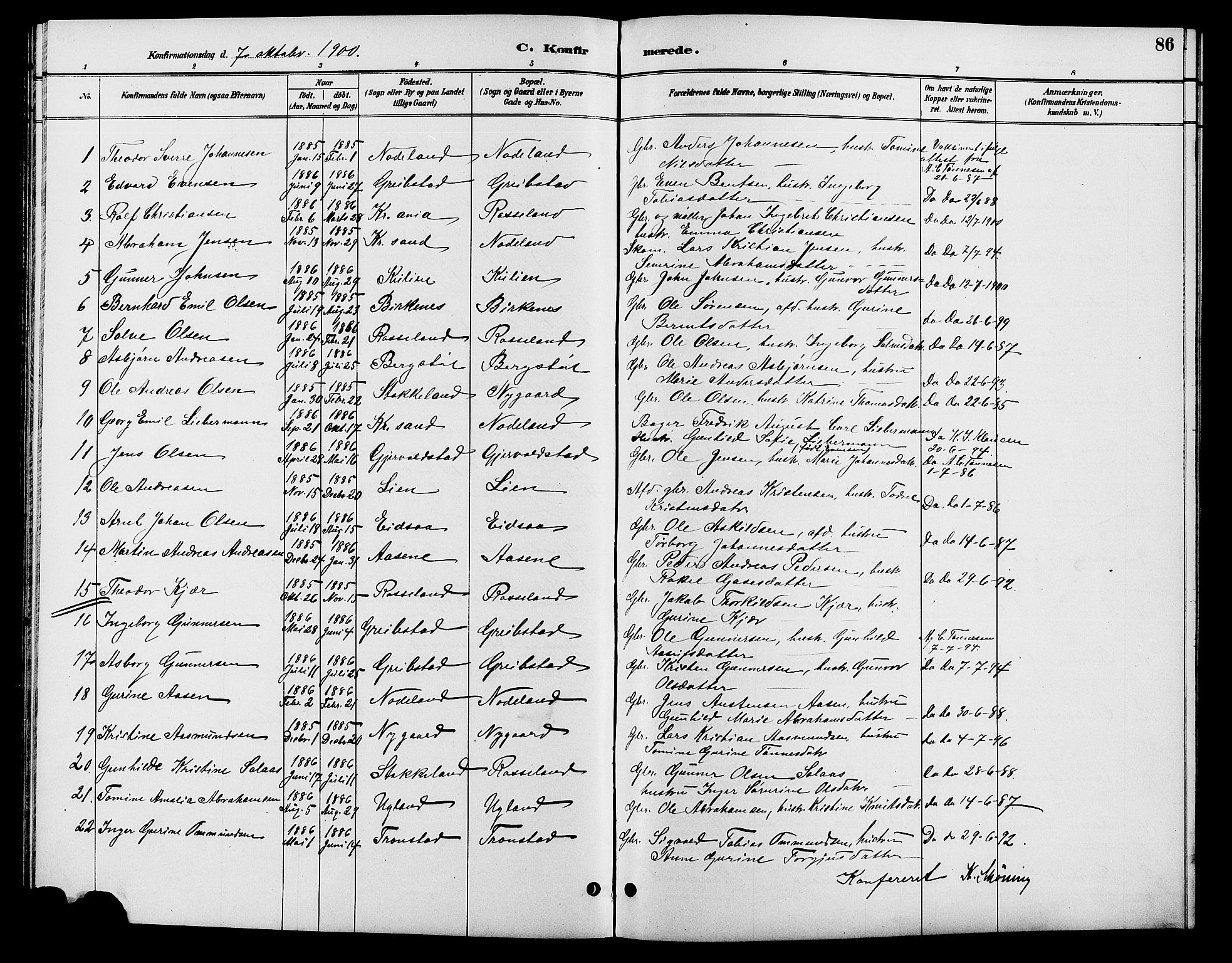 Søgne sokneprestkontor, SAK/1111-0037/F/Fb/Fba/L0004: Parish register (copy) no. B 4, 1888-1903, p. 86