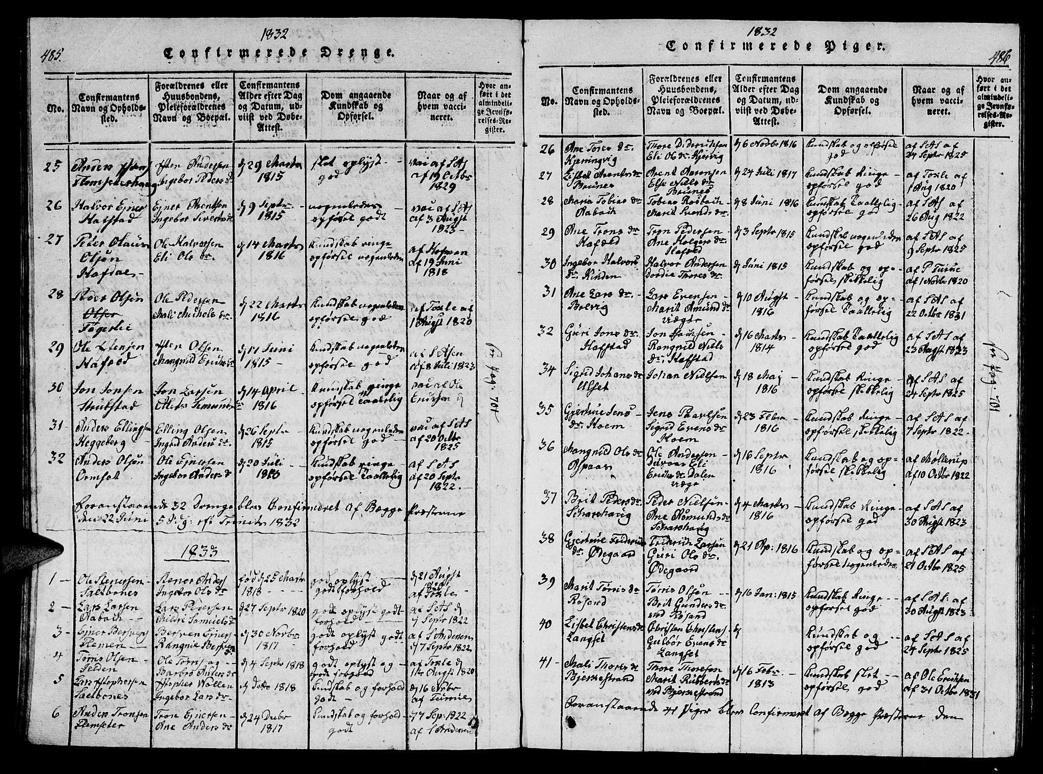 Ministerialprotokoller, klokkerbøker og fødselsregistre - Møre og Romsdal, AV/SAT-A-1454/586/L0990: Parish register (copy) no. 586C01, 1819-1837, p. 485-486