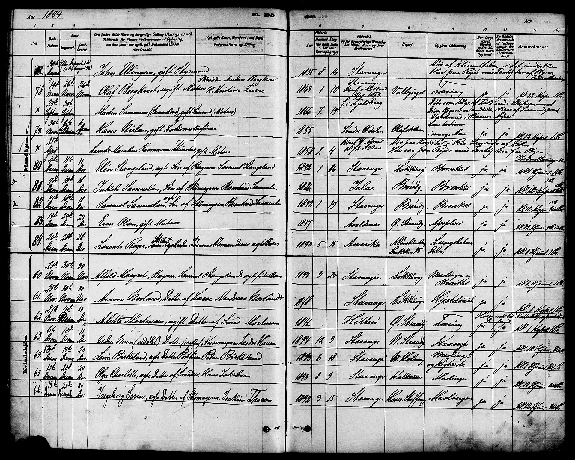 Domkirken sokneprestkontor, AV/SAST-A-101812/001/30/30BA/L0027: Parish register (official) no. A 26, 1878-1896, p. 169