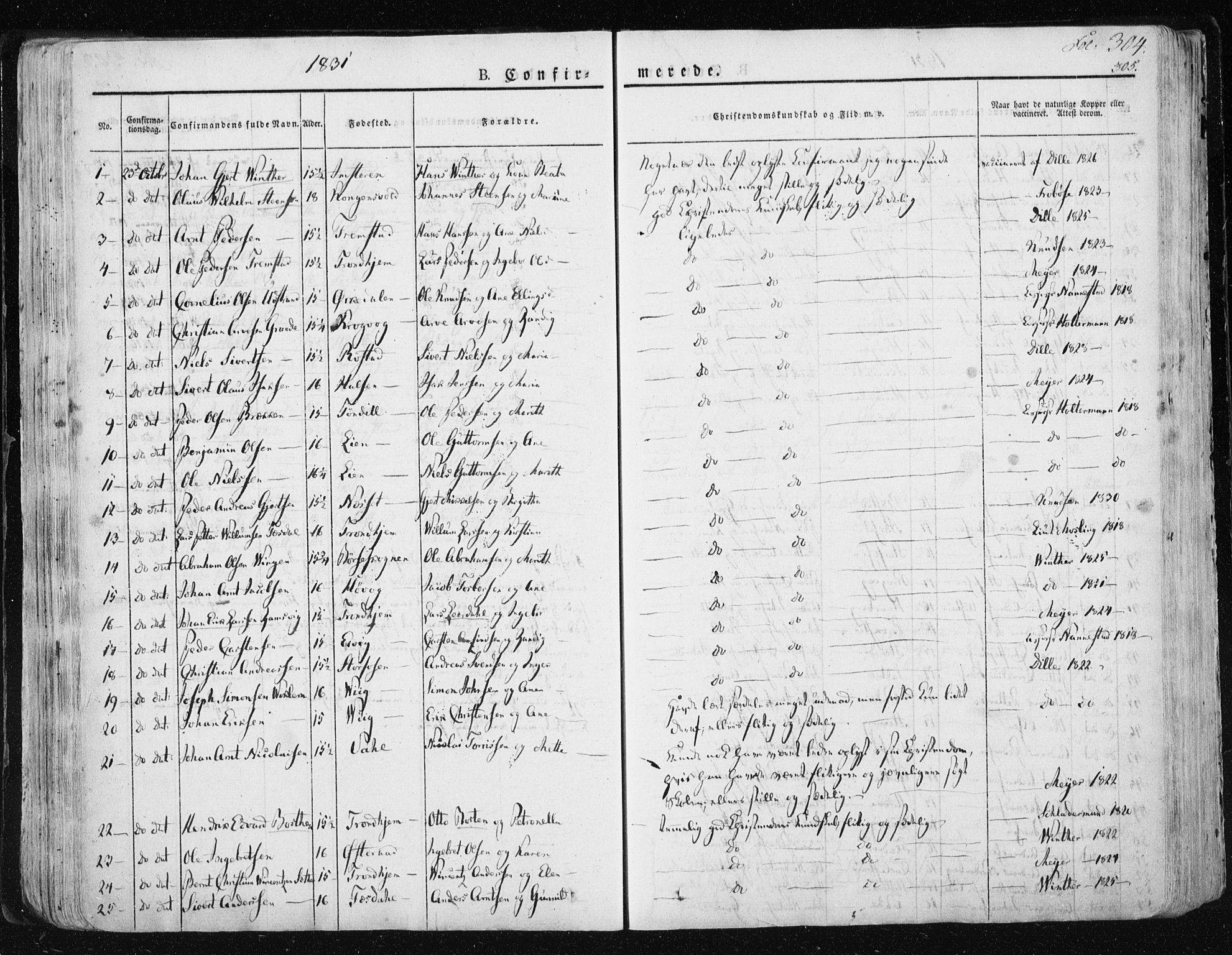 Ministerialprotokoller, klokkerbøker og fødselsregistre - Sør-Trøndelag, SAT/A-1456/659/L0735: Parish register (official) no. 659A05, 1826-1841, p. 304