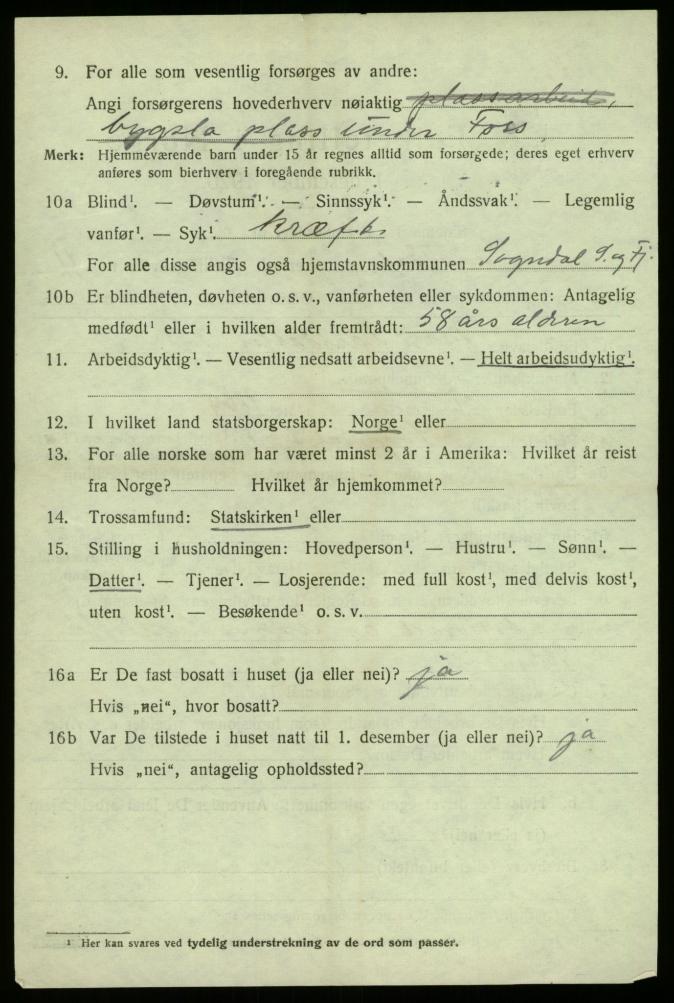 SAB, 1920 census for Sogndal, 1920, p. 5168