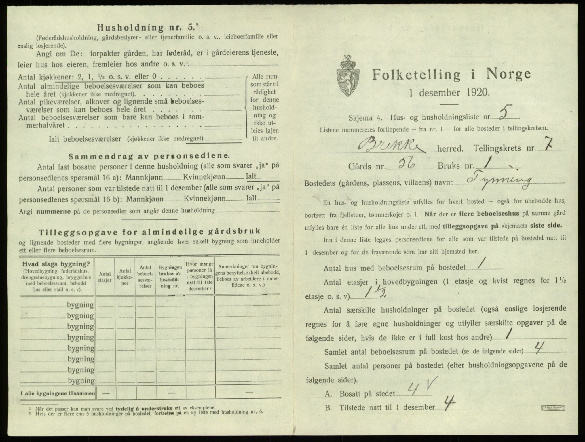 SAB, 1920 census for Brekke, 1920, p. 207