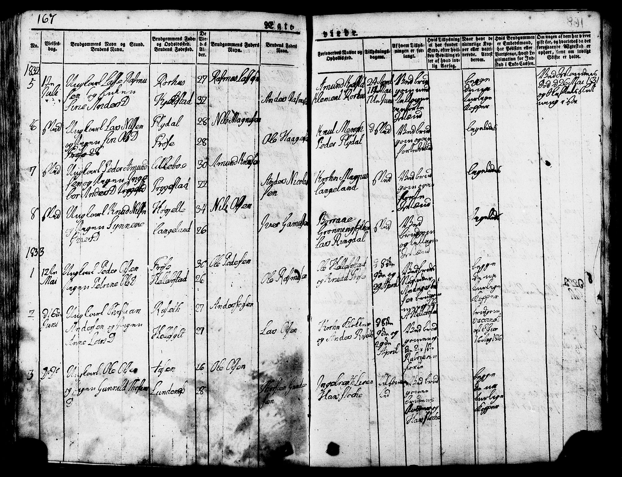 Ministerialprotokoller, klokkerbøker og fødselsregistre - Møre og Romsdal, SAT/A-1454/517/L0221: Parish register (official) no. 517A01, 1827-1858, p. 167
