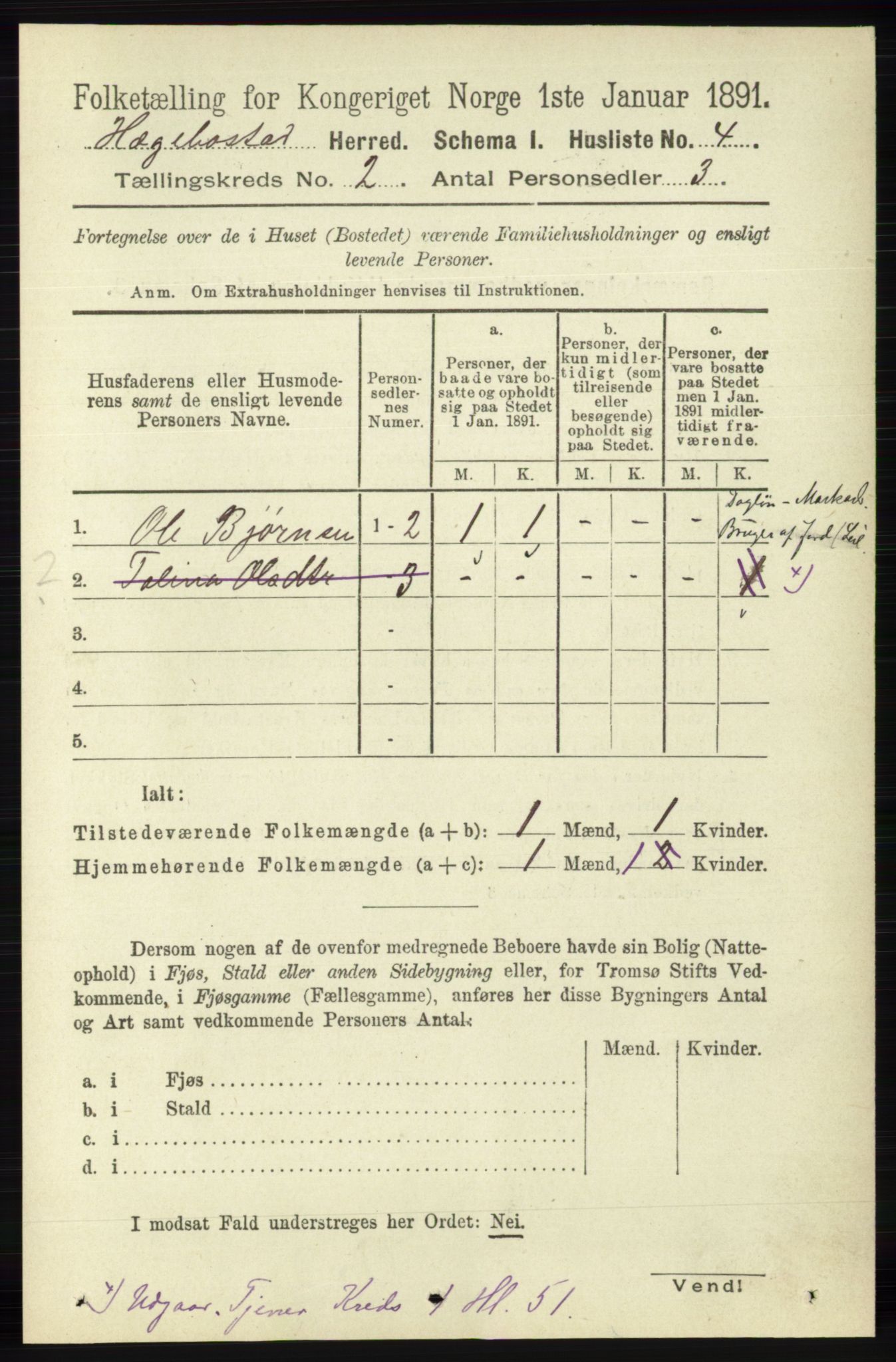 RA, 1891 census for 1034 Hægebostad, 1891, p. 439