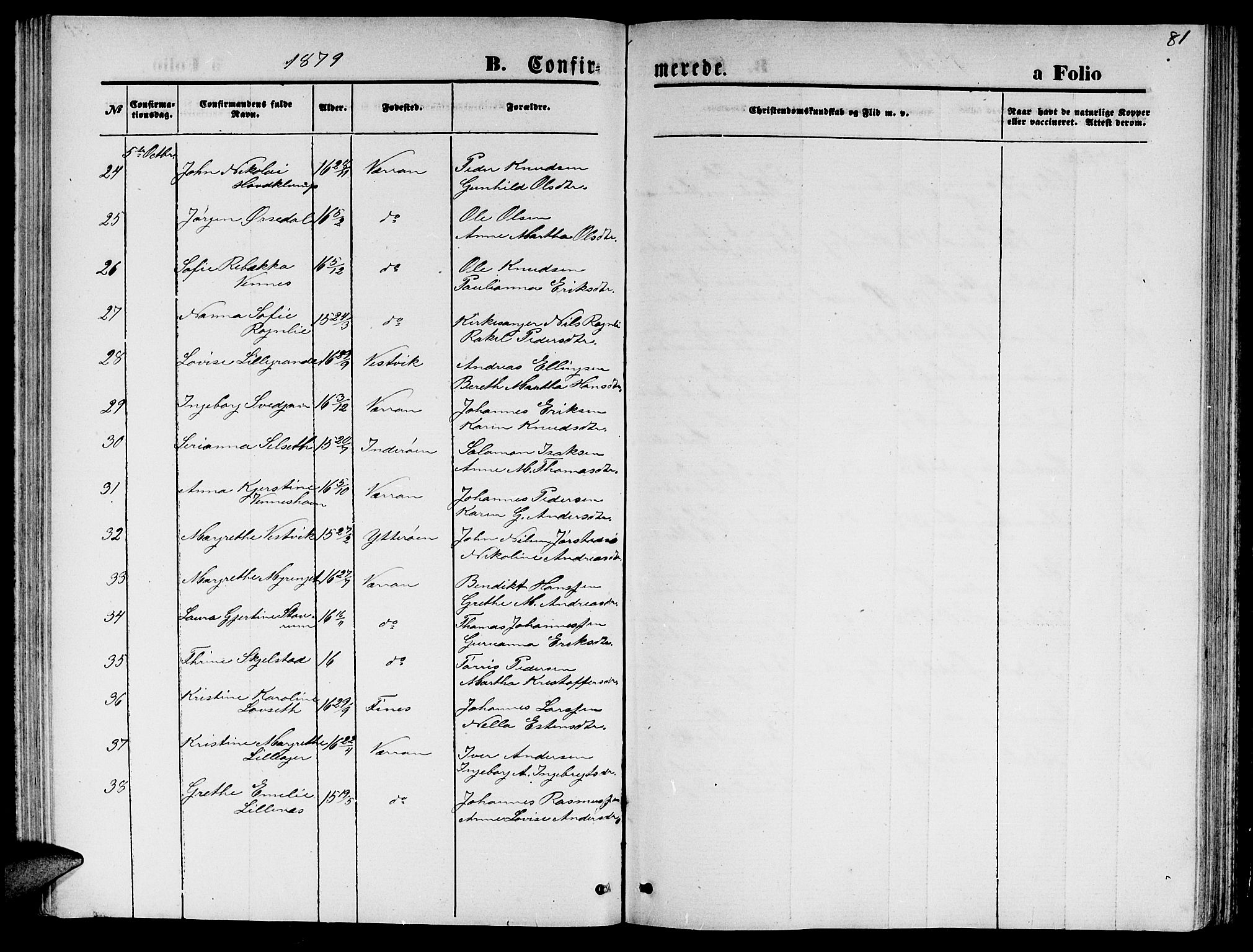 Ministerialprotokoller, klokkerbøker og fødselsregistre - Nord-Trøndelag, AV/SAT-A-1458/744/L0422: Parish register (copy) no. 744C01, 1871-1885, p. 81