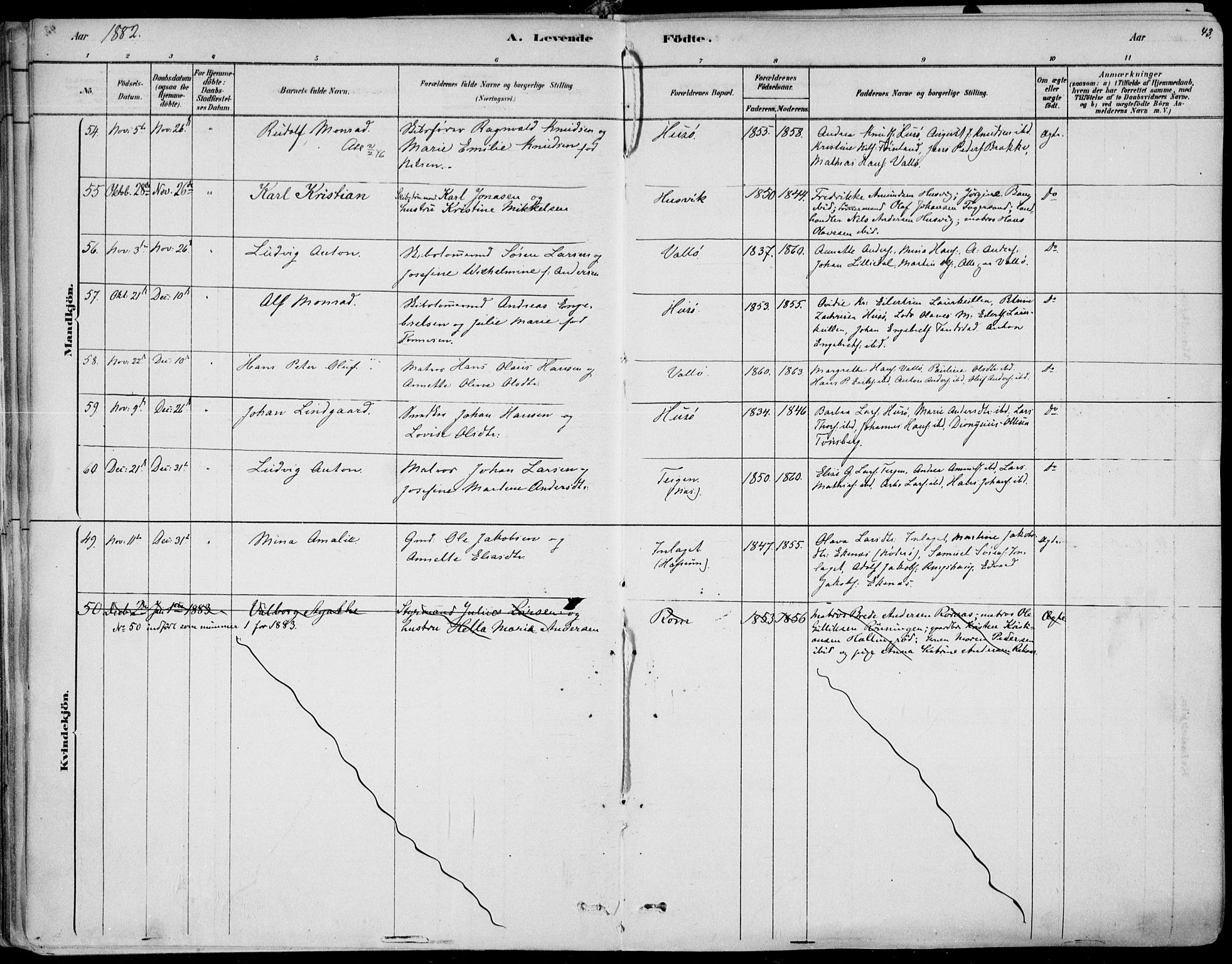 Sem kirkebøker, AV/SAKO-A-5/F/Fb/L0004: Parish register (official) no. II 4, 1878-1891, p. 43