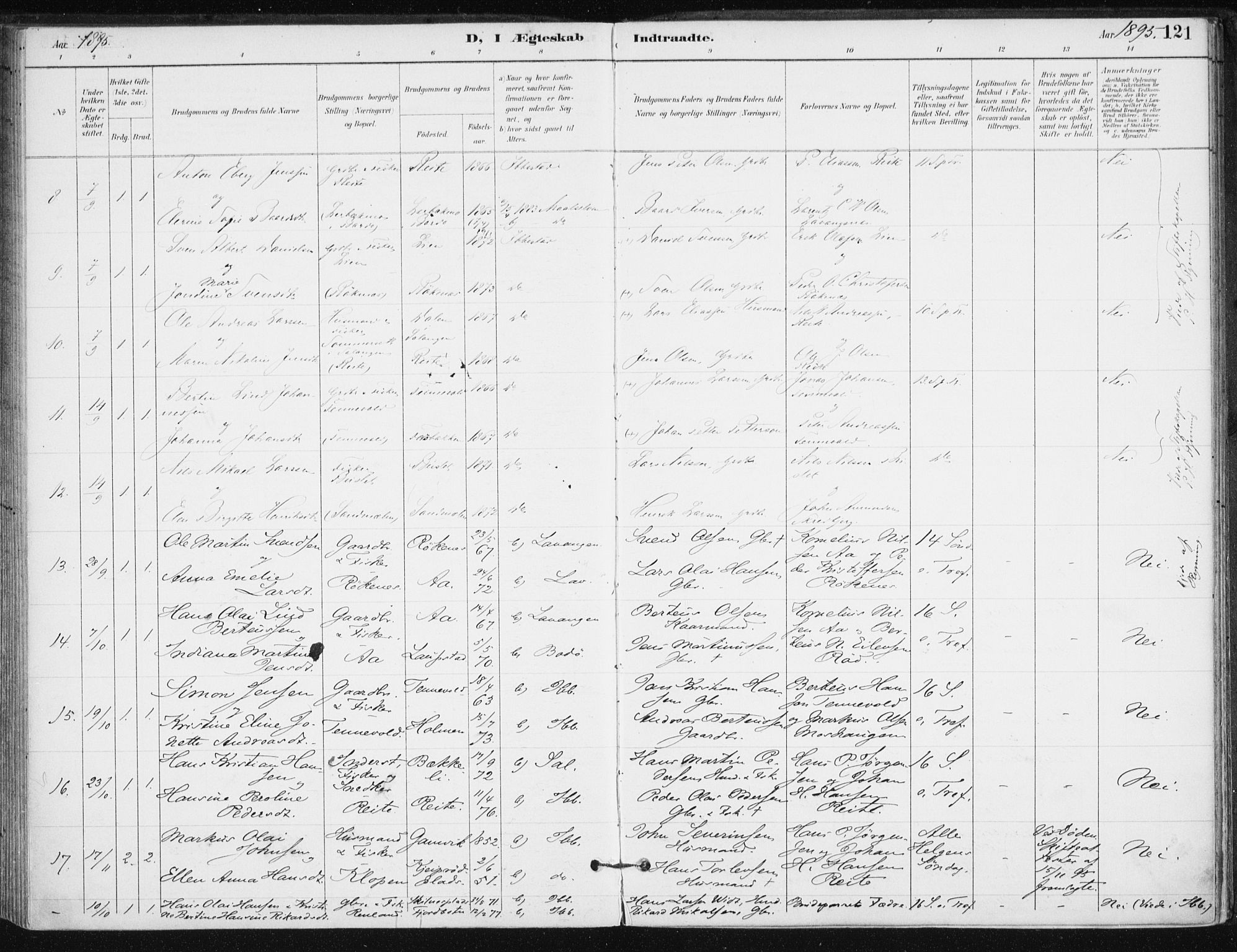 Salangen sokneprestembete, SATØ/S-1324/H/Ha/L0001kirke: Parish register (official) no. 1, 1893-1911, p. 121