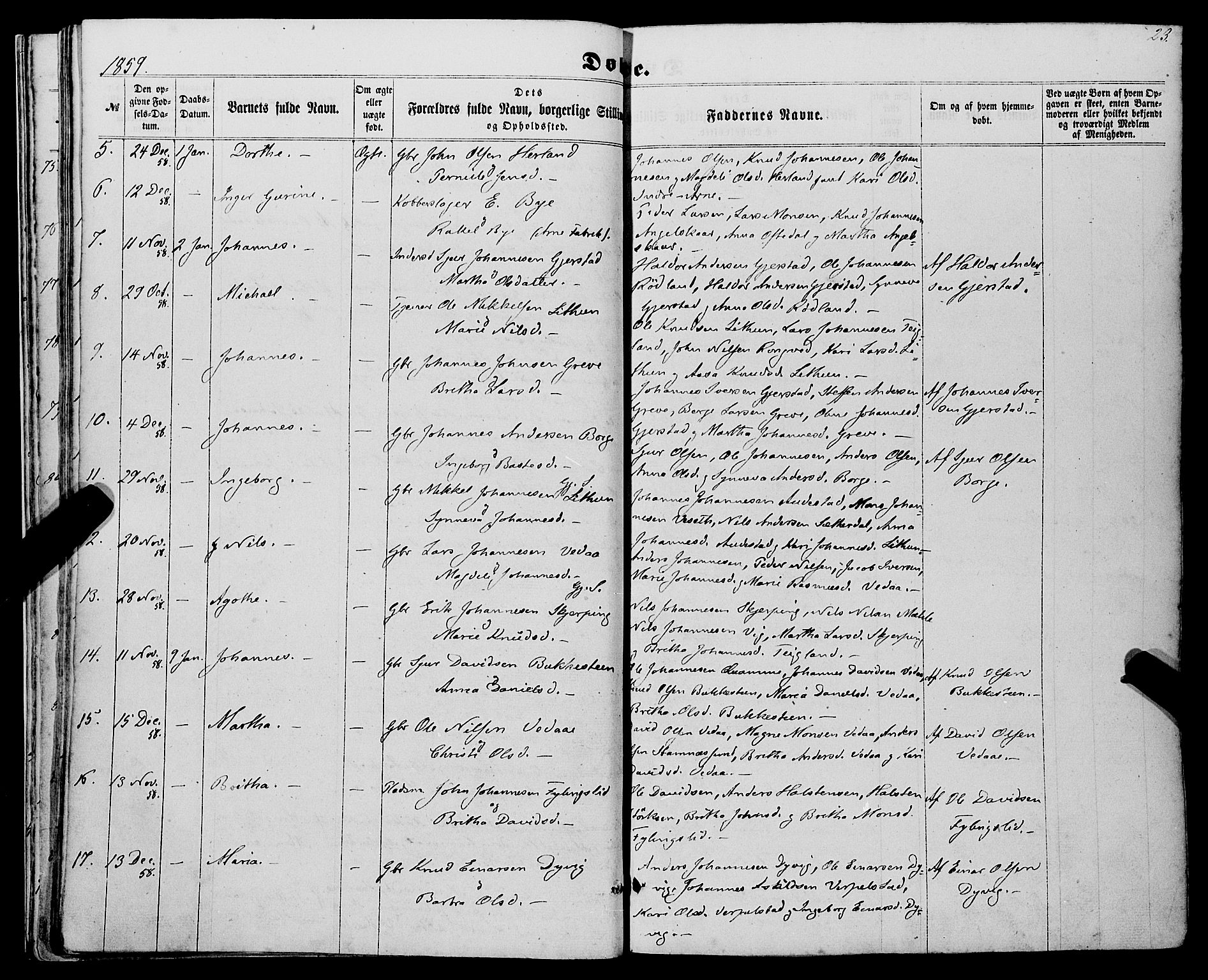 Haus sokneprestembete, AV/SAB-A-75601/H/Haa: Parish register (official) no. A 17, 1858-1870, p. 23