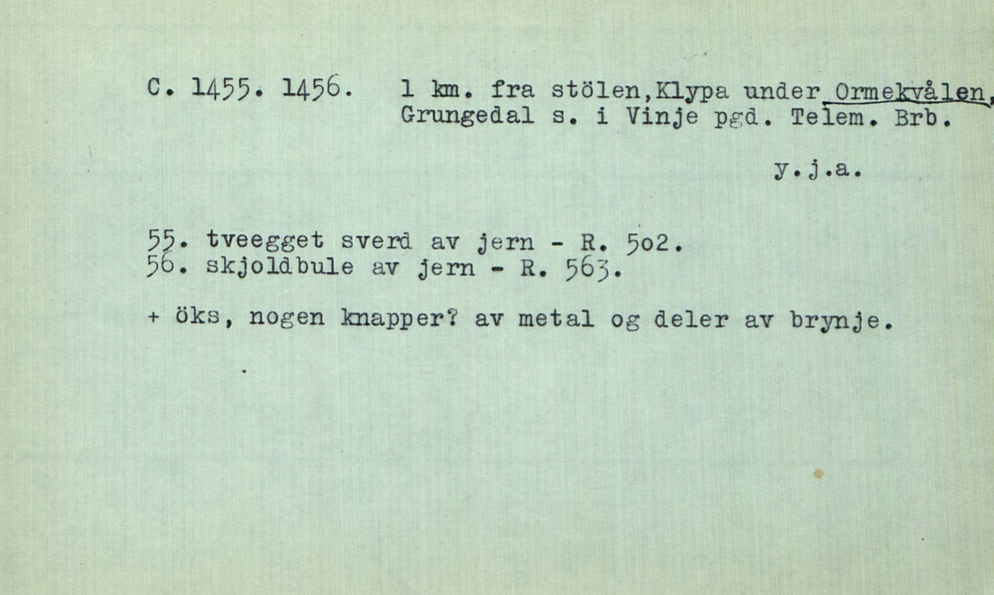 Rikard Berge, TEMU/TGM-A-1003/F/L0013/0013: 451-470 / 463 Fornfunn - brev fra Bergens museum til  R. Berge