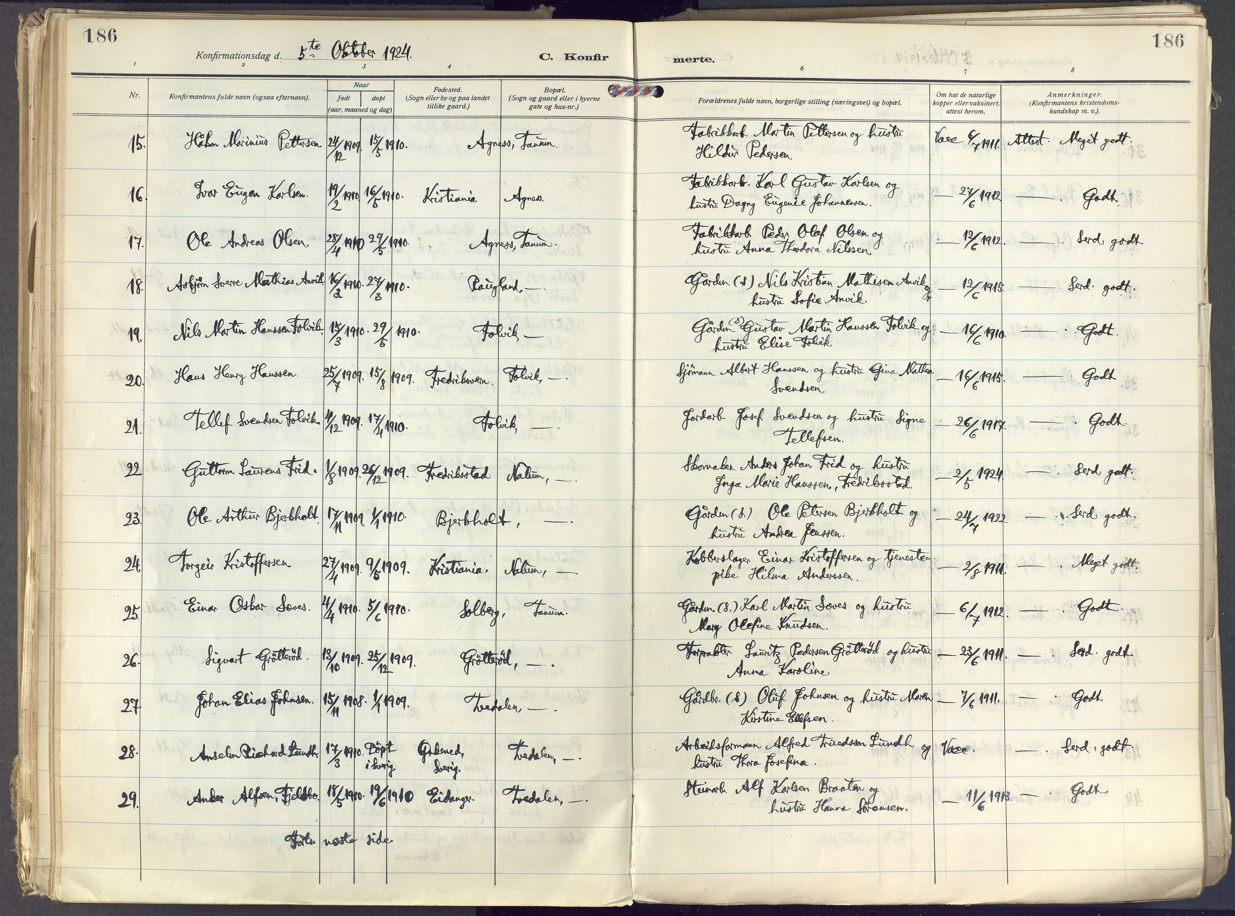 Brunlanes kirkebøker, AV/SAKO-A-342/F/Fc/L0004: Parish register (official) no. III 4, 1923-1943, p. 186