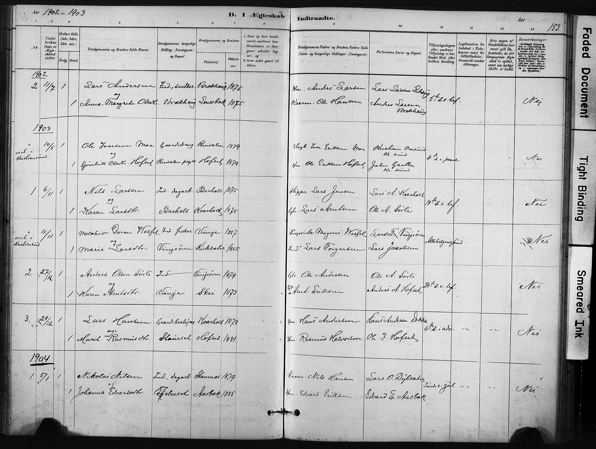 Ministerialprotokoller, klokkerbøker og fødselsregistre - Sør-Trøndelag, AV/SAT-A-1456/631/L0512: Parish register (official) no. 631A01, 1879-1912, p. 153