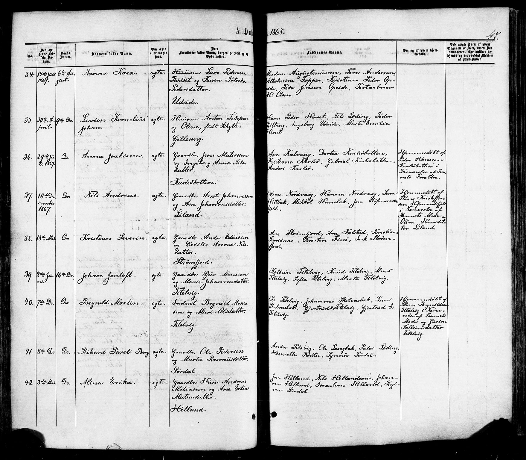 Ministerialprotokoller, klokkerbøker og fødselsregistre - Nordland, AV/SAT-A-1459/859/L0845: Parish register (official) no. 859A05, 1863-1877, p. 47