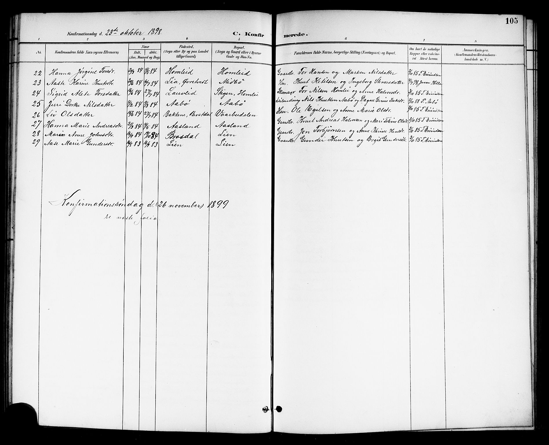 Drangedal kirkebøker, SAKO/A-258/G/Gb/L0002: Parish register (copy) no. II 2, 1895-1918, p. 105