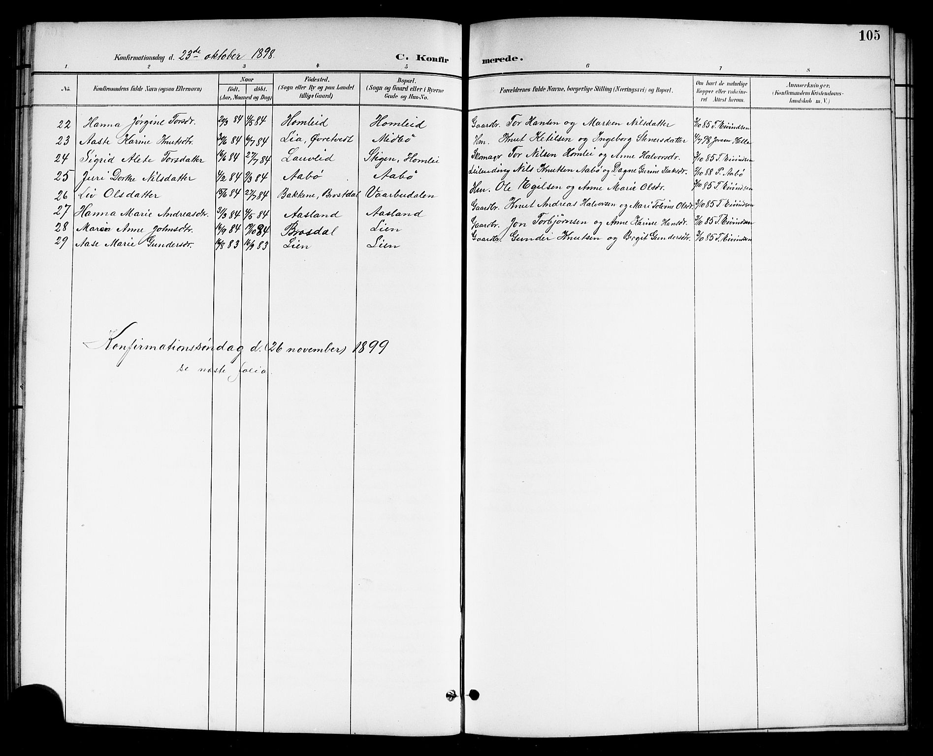 Drangedal kirkebøker, AV/SAKO-A-258/G/Gb/L0002: Parish register (copy) no. II 2, 1895-1918, p. 105