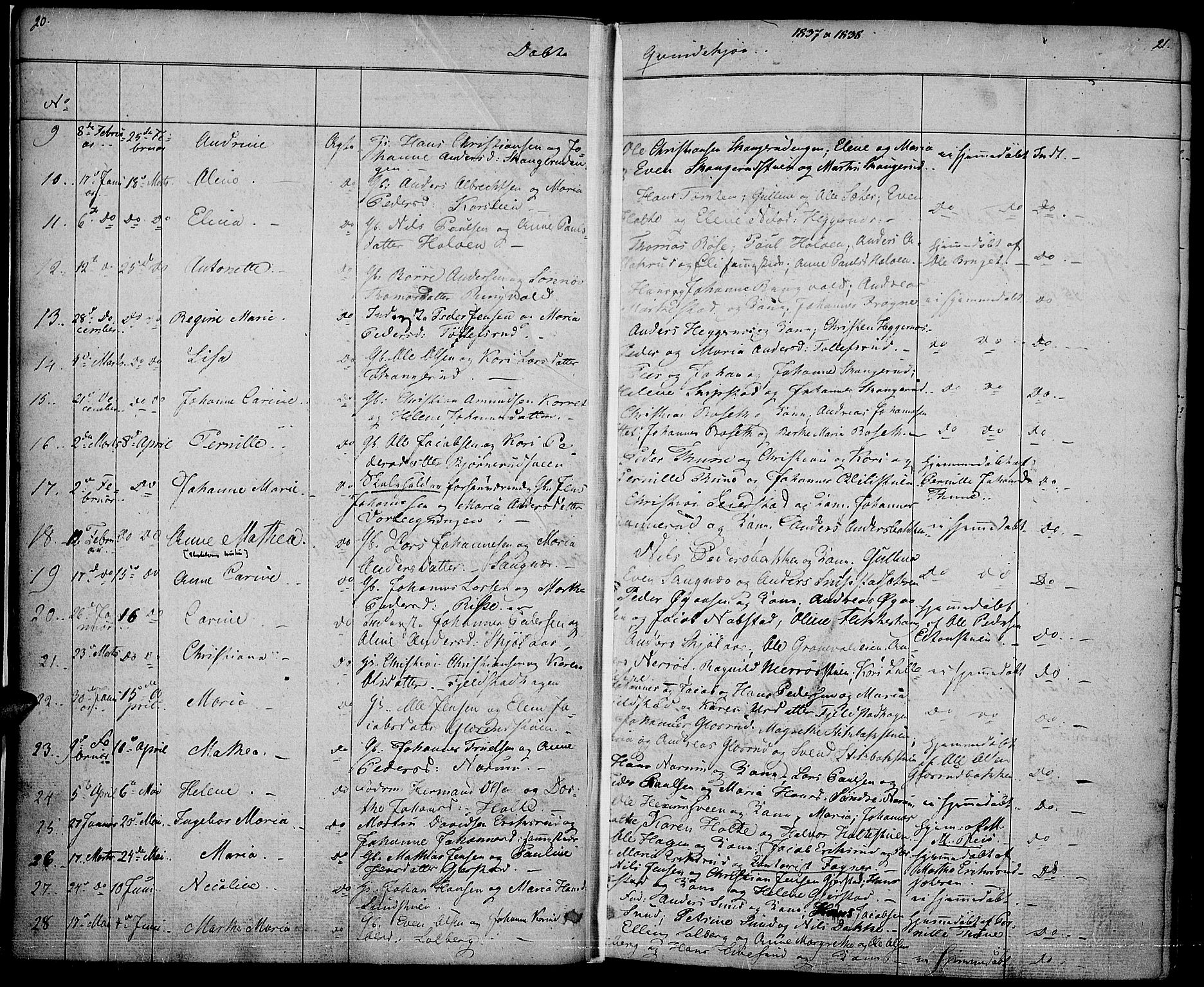 Vestre Toten prestekontor, AV/SAH-PREST-108/H/Ha/Haa/L0003: Parish register (official) no. 3, 1836-1843, p. 20-21