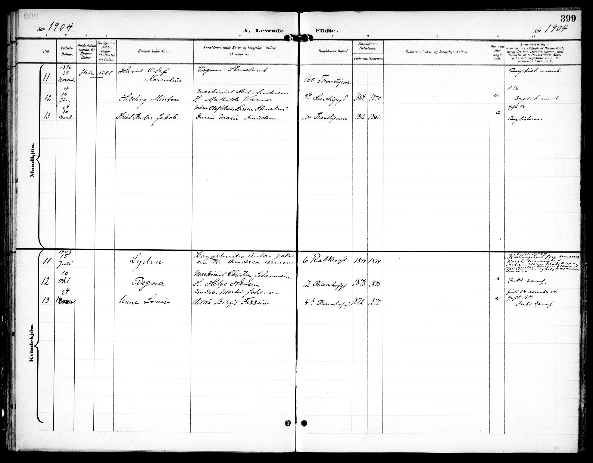 Petrus prestekontor Kirkebøker, AV/SAO-A-10872/F/Fa/L0008: Parish register (official) no. 8, 1899-1909, p. 399