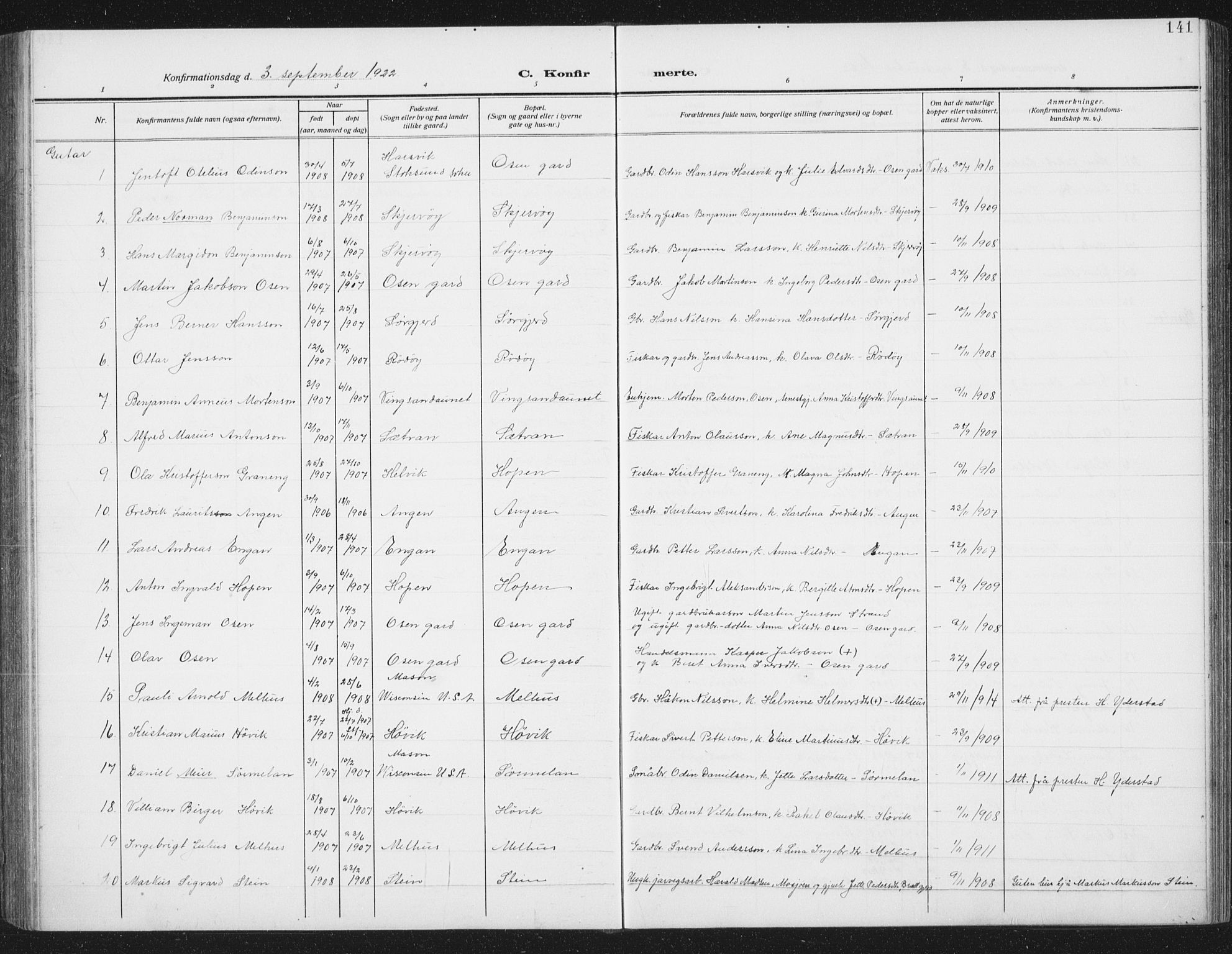 Ministerialprotokoller, klokkerbøker og fødselsregistre - Sør-Trøndelag, SAT/A-1456/658/L0727: Parish register (copy) no. 658C03, 1909-1935, p. 141