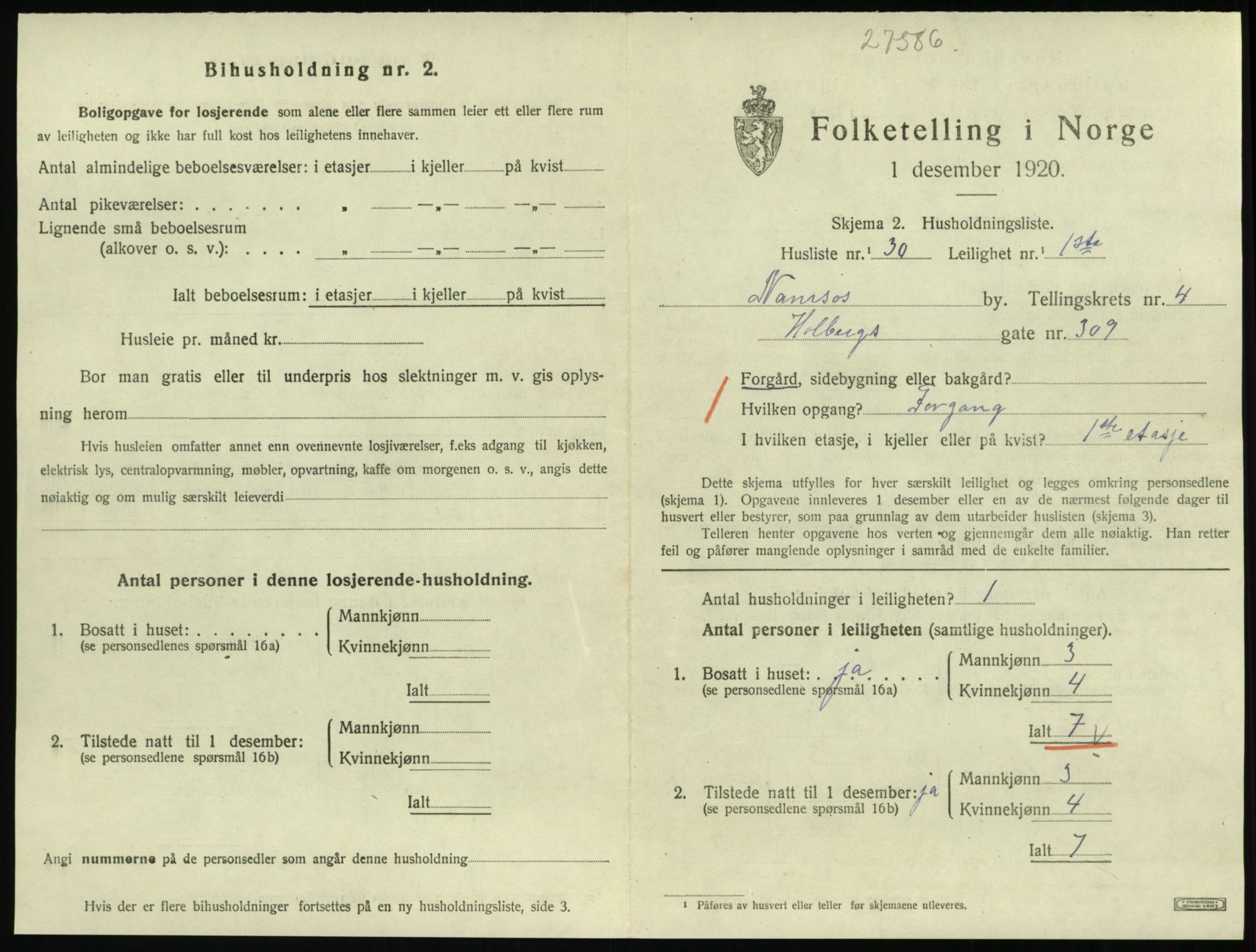 SAT, 1920 census for Namsos, 1920, p. 1511