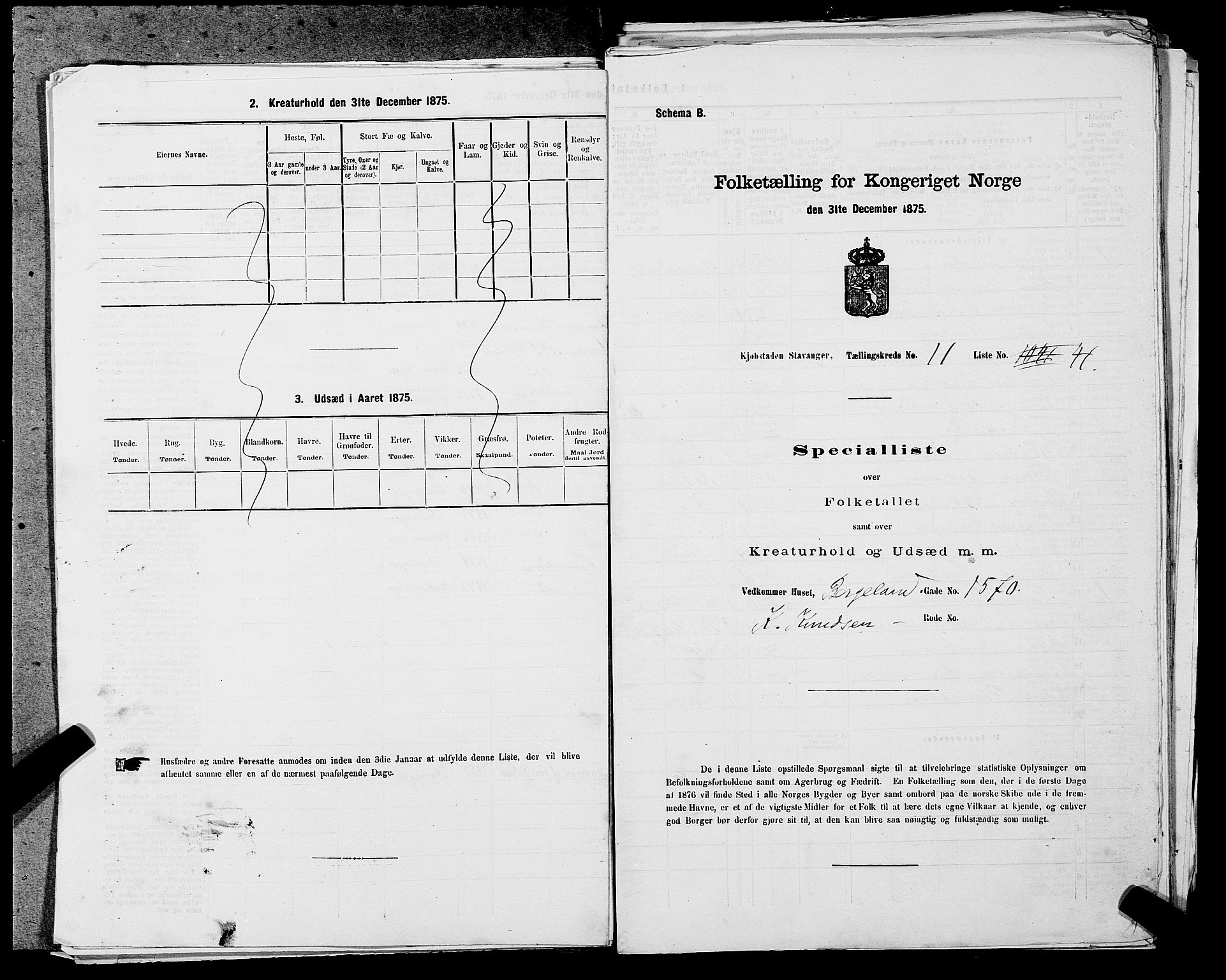 SAST, 1875 census for 1103 Stavanger, 1875, p. 2125