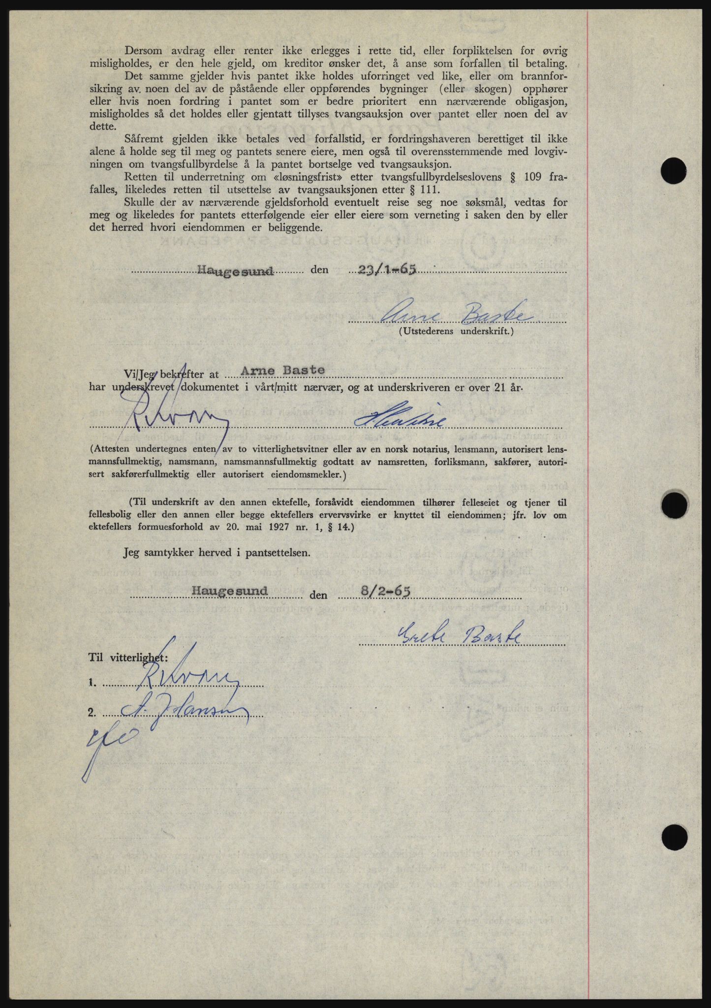 Haugesund tingrett, AV/SAST-A-101415/01/II/IIC/L0053: Mortgage book no. B 53, 1965-1965, Diary no: : 362/1965