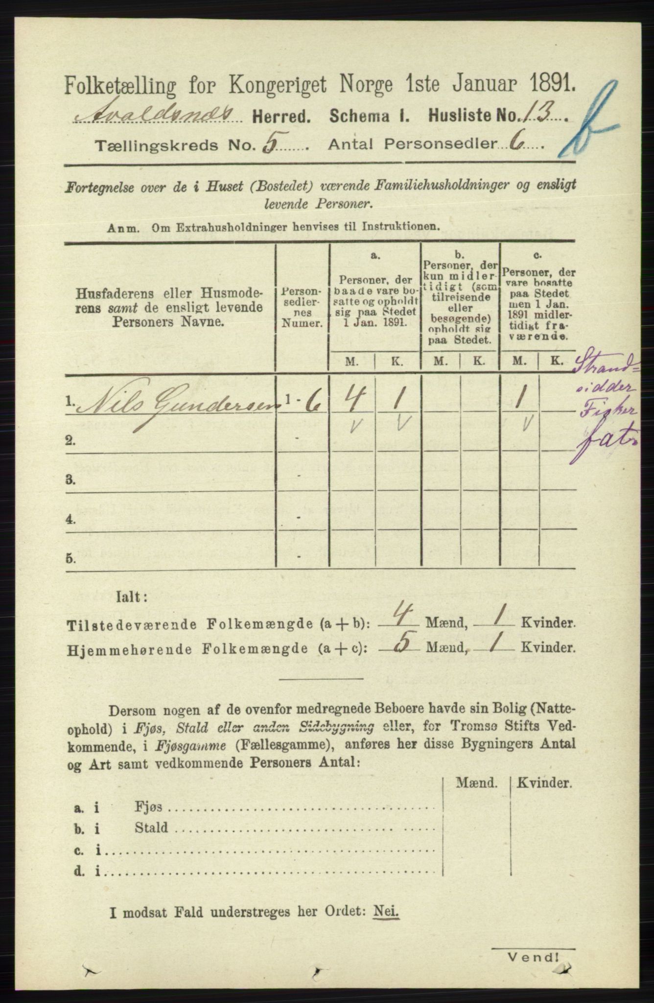 RA, 1891 census for 1147 Avaldsnes, 1891, p. 3001