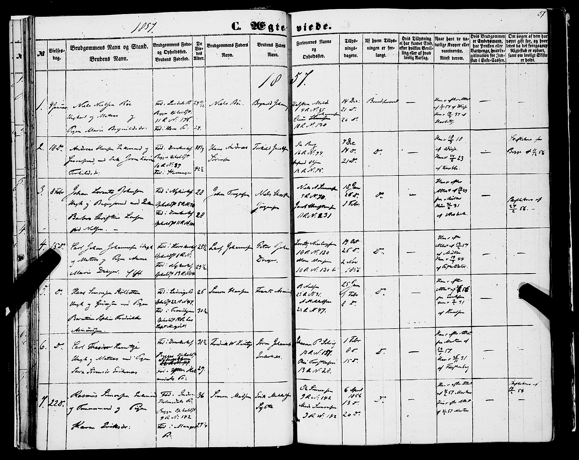 Domkirken sokneprestembete, SAB/A-74801/H/Haa/L0034: Parish register (official) no. D 2, 1853-1874, p. 37