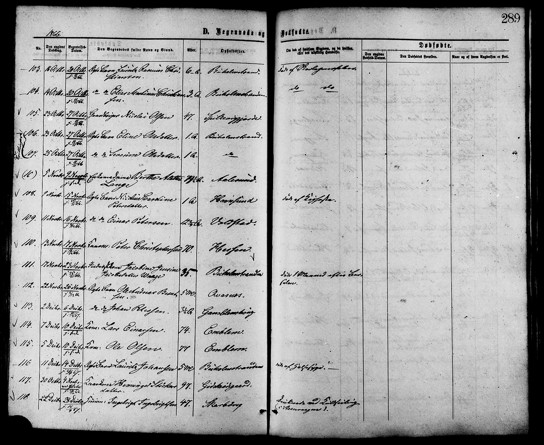 Ministerialprotokoller, klokkerbøker og fødselsregistre - Møre og Romsdal, AV/SAT-A-1454/528/L0399: Parish register (official) no. 528A10, 1864-1879, p. 289