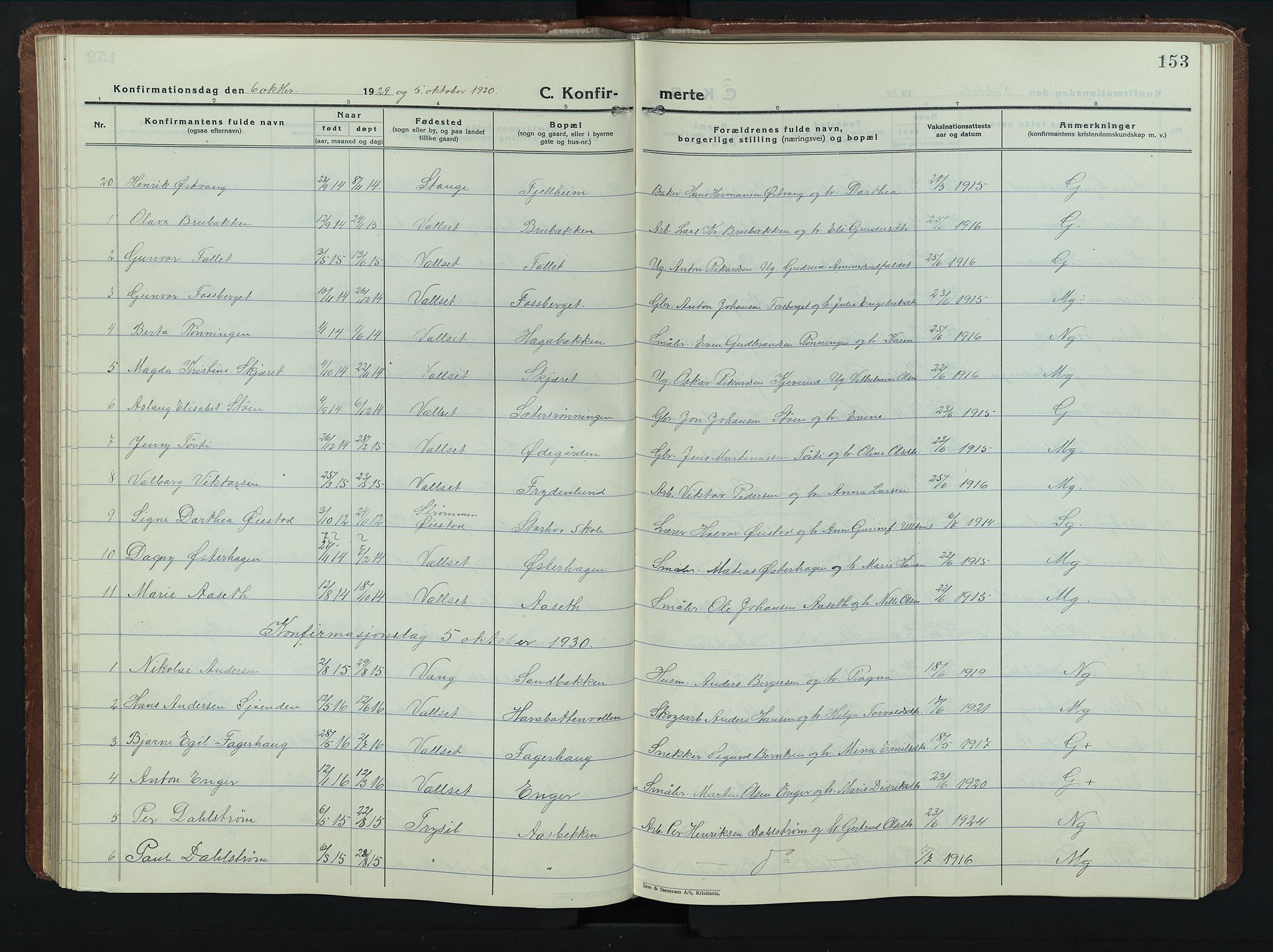 Romedal prestekontor, SAH/PREST-004/L/L0015: Parish register (copy) no. 15, 1923-1949, p. 153