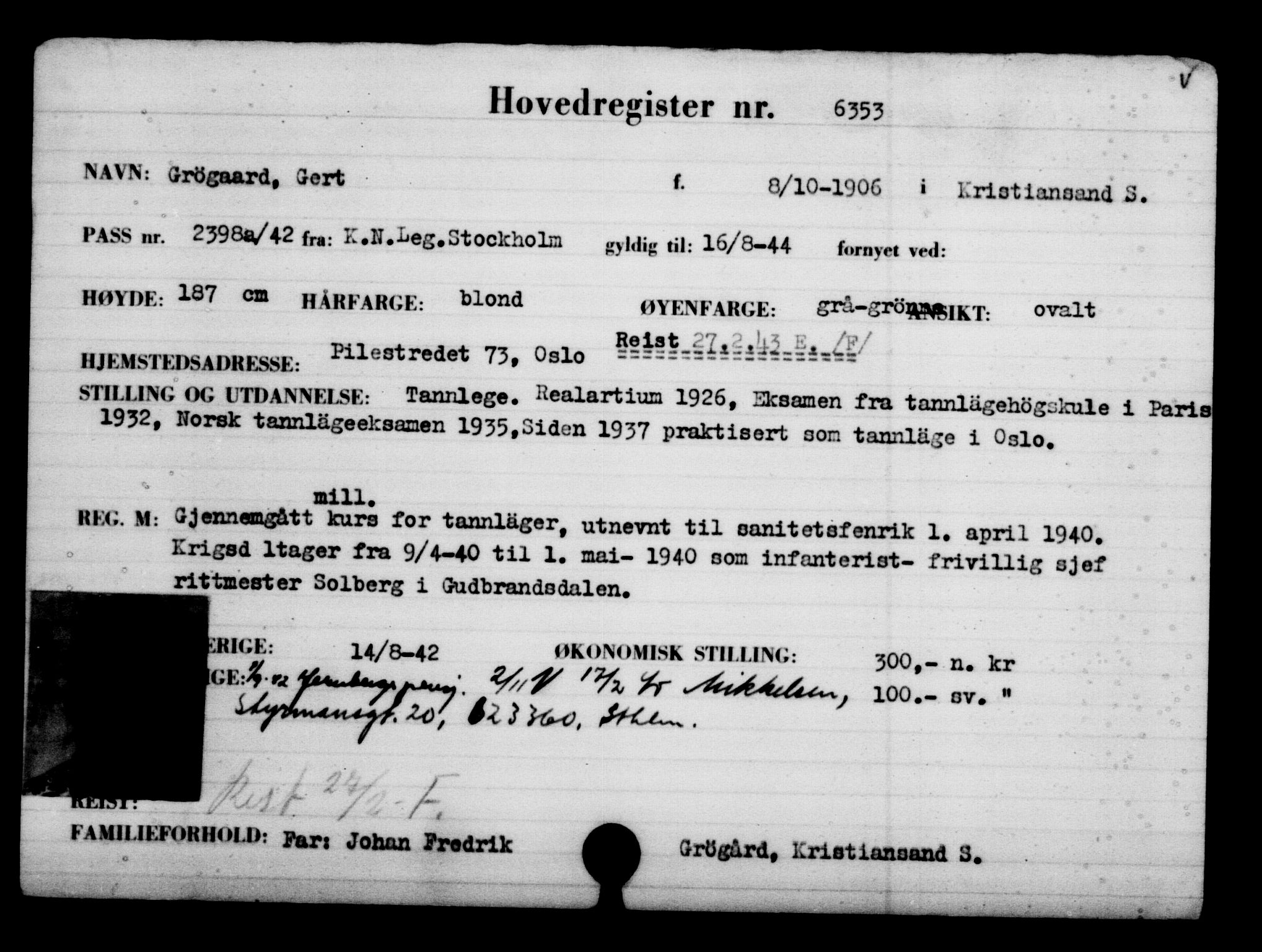 Utenriksstasjonene, Legasjonen i Stockholm, Flyktningkontoret, AV/RA-S-6753/V/Va/L0004: Kjesäterkartoteket, flyktninger med registreringsnr. 3496-6610, 1940-1945, p. 3380