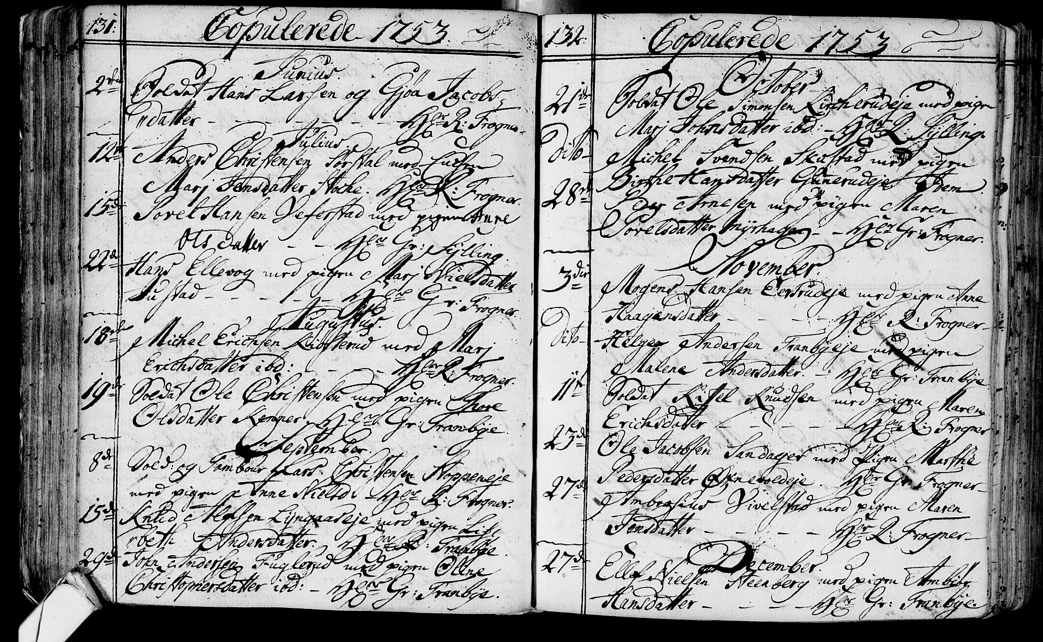 Lier kirkebøker, SAKO/A-230/F/Fa/L0004: Parish register (official) no. I 4, 1749-1764, p. 131-132