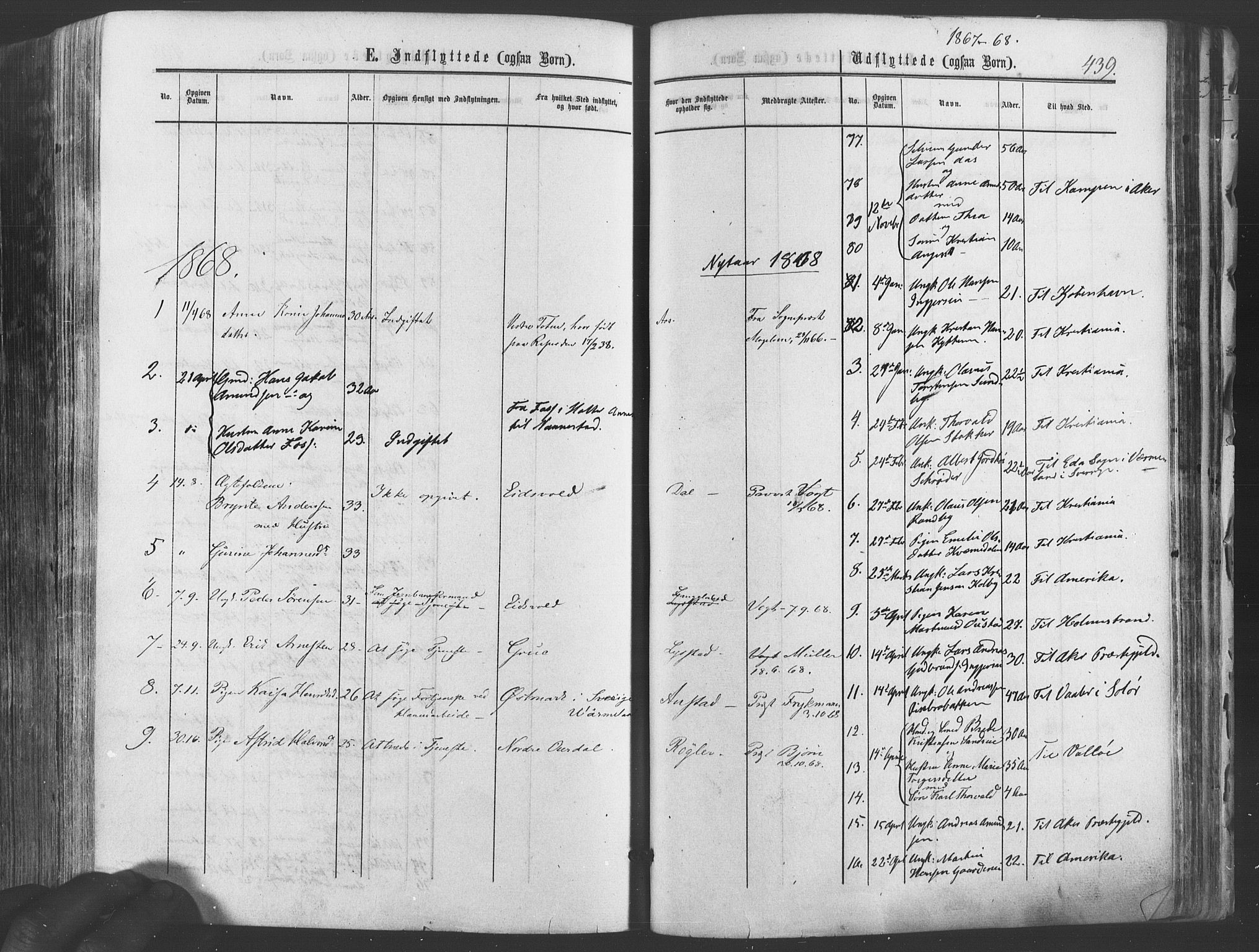 Ullensaker prestekontor Kirkebøker, AV/SAO-A-10236a/F/Fa/L0016: Parish register (official) no. I 16, 1863-1875, p. 439