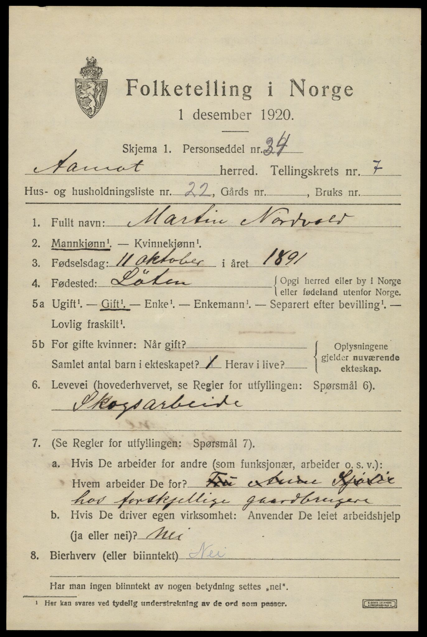 SAH, 1920 census for Åmot, 1920, p. 7971