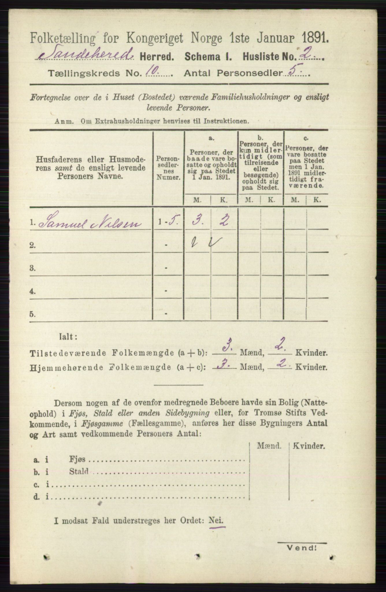 RA, 1891 census for 0724 Sandeherred, 1891, p. 6130