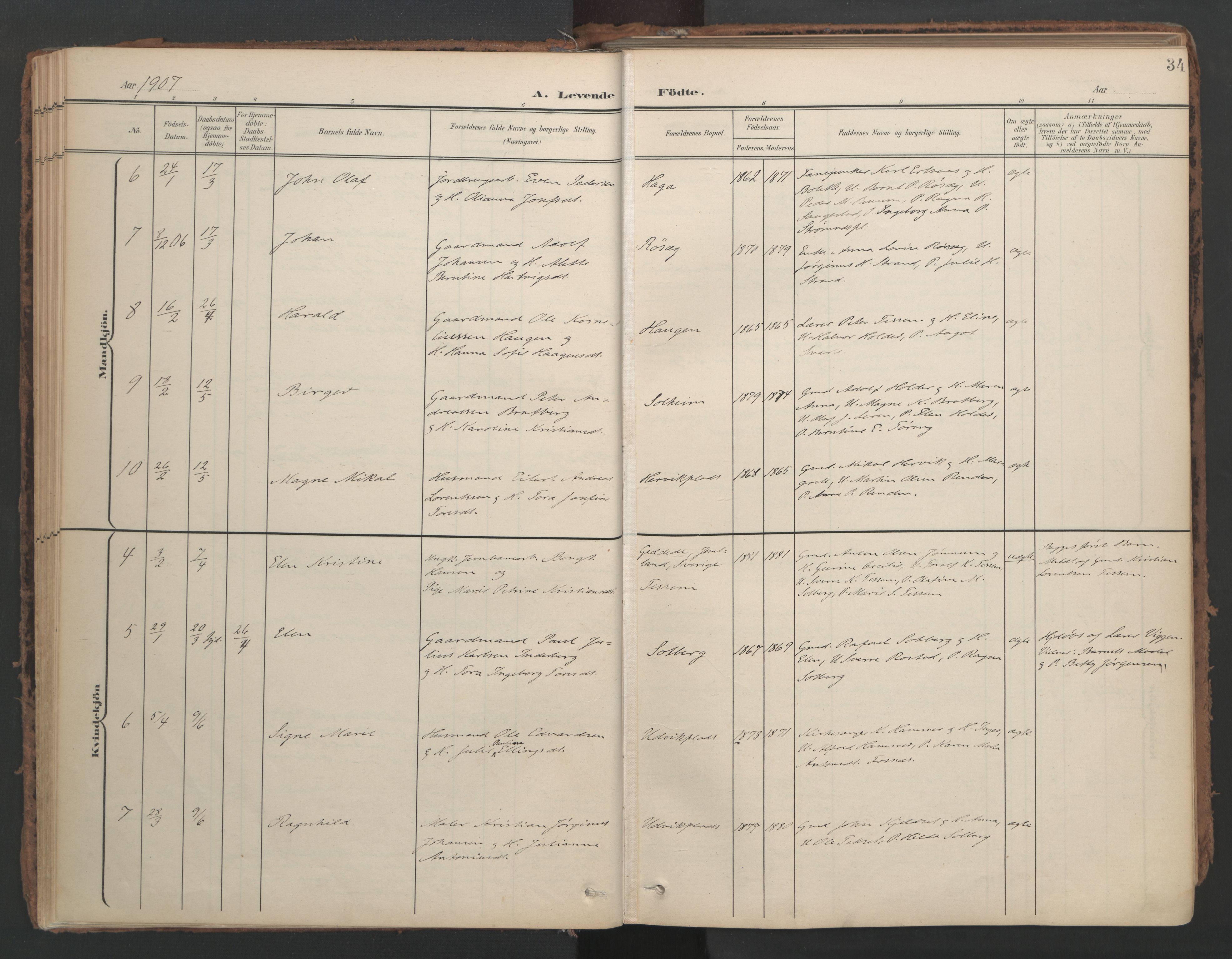 Ministerialprotokoller, klokkerbøker og fødselsregistre - Nord-Trøndelag, SAT/A-1458/741/L0397: Parish register (official) no. 741A11, 1901-1911, p. 34