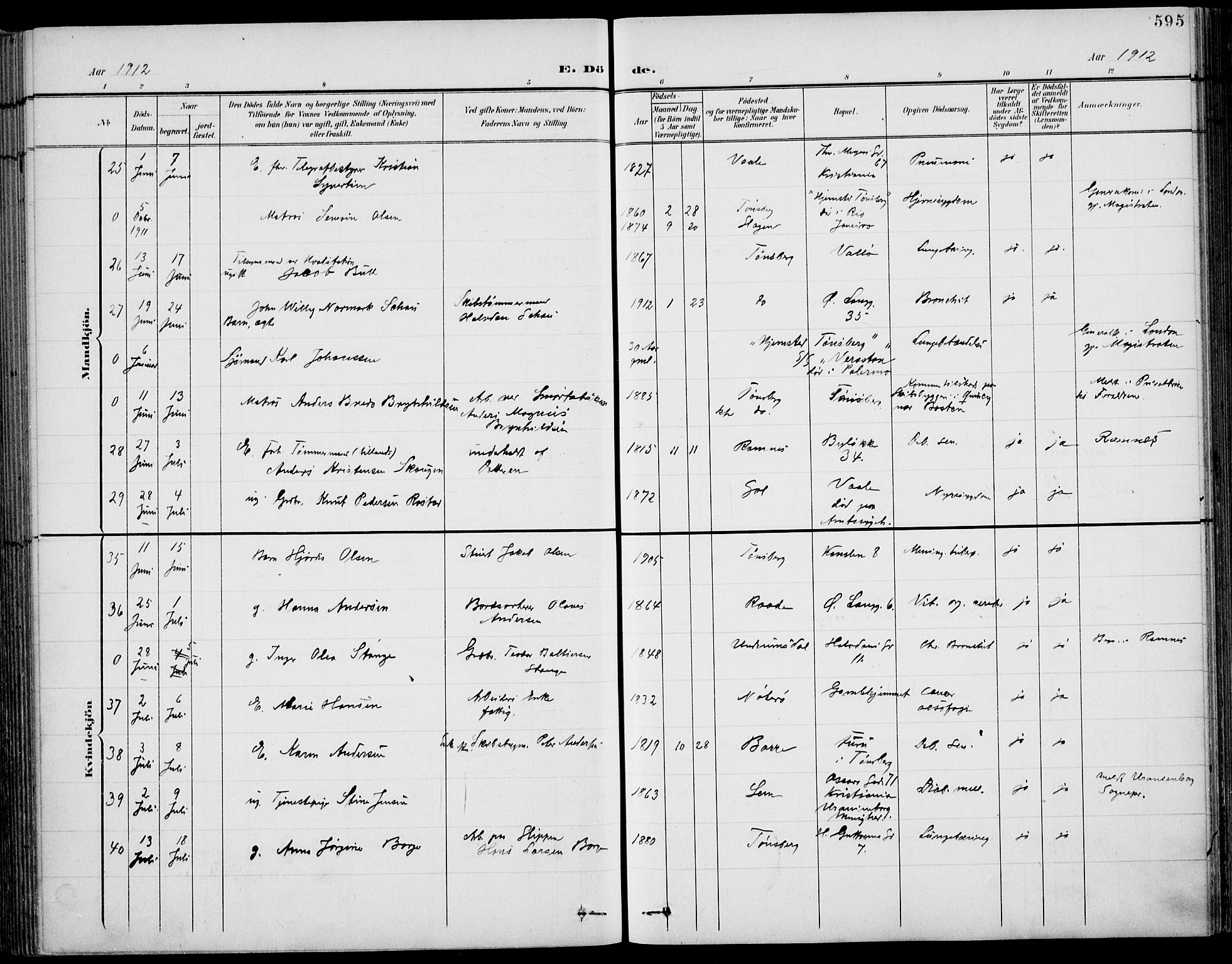 Tønsberg kirkebøker, AV/SAKO-A-330/F/Fa/L0013: Parish register (official) no. I 13, 1900-1913, p. 595