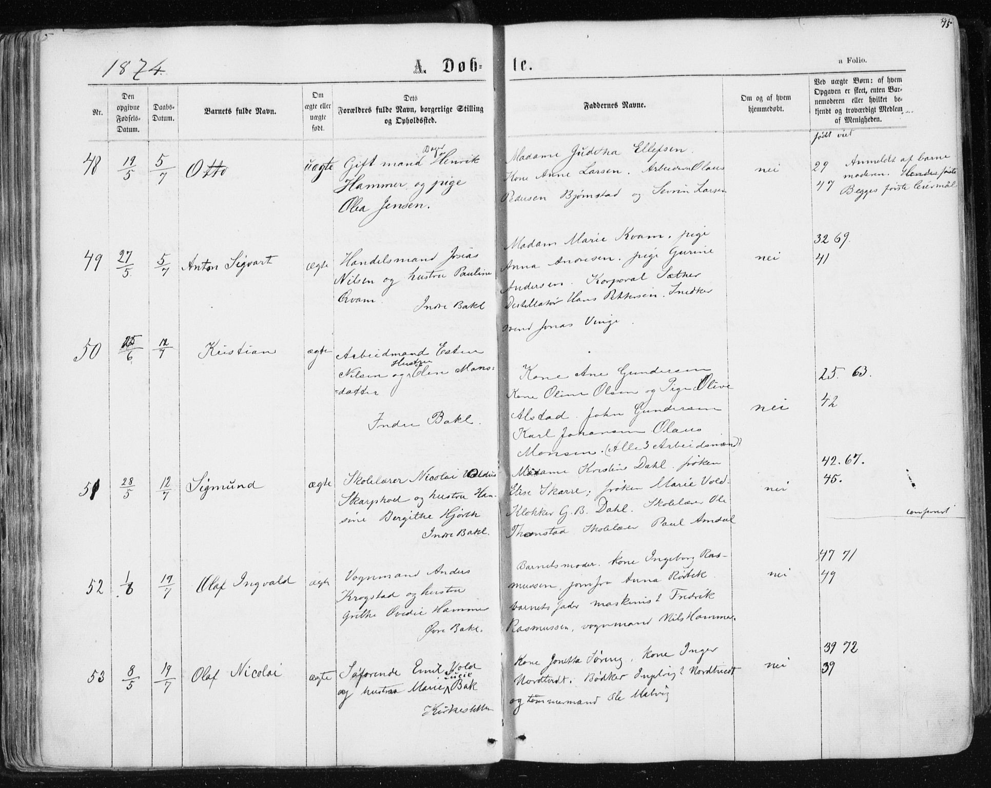 Ministerialprotokoller, klokkerbøker og fødselsregistre - Sør-Trøndelag, SAT/A-1456/604/L0186: Parish register (official) no. 604A07, 1866-1877, p. 75