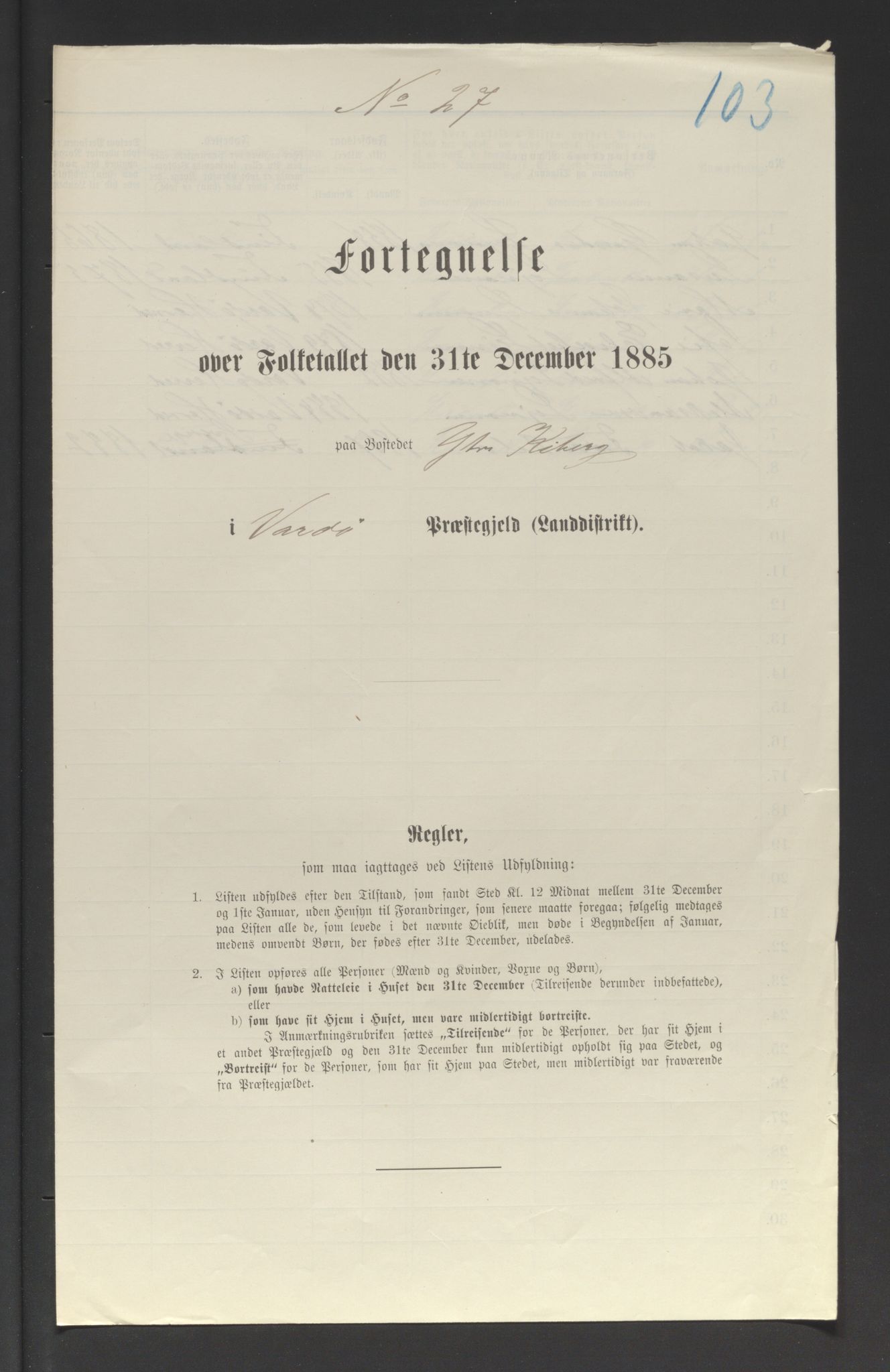 SATØ, 1885 census for 2028 Vardø, 1885, p. 103a