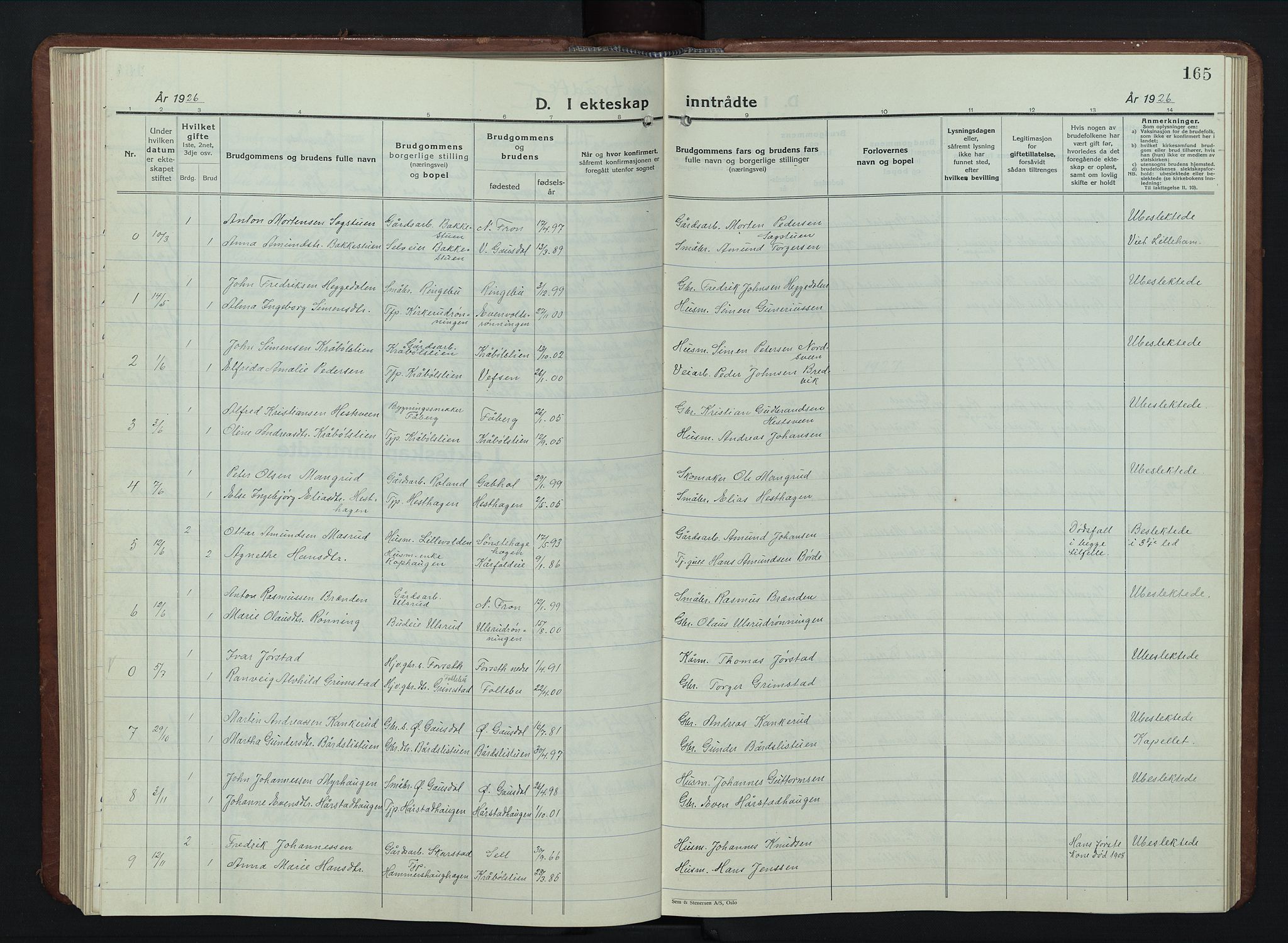 Vestre Gausdal prestekontor, SAH/PREST-094/H/Ha/Hab/L0005: Parish register (copy) no. 5, 1926-1955, p. 165