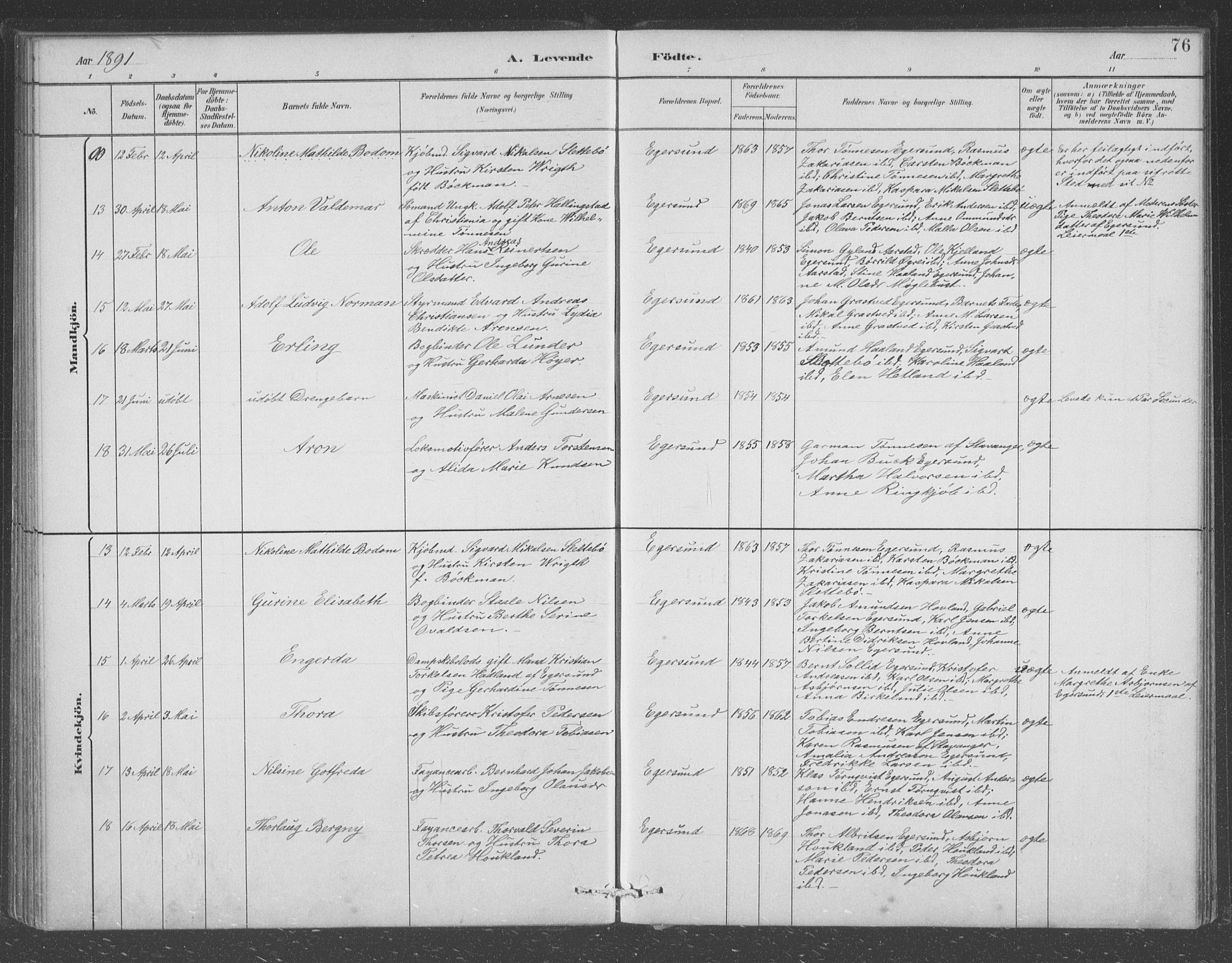 Eigersund sokneprestkontor, AV/SAST-A-101807/S09/L0008: Parish register (copy) no. B 8, 1882-1892, p. 76