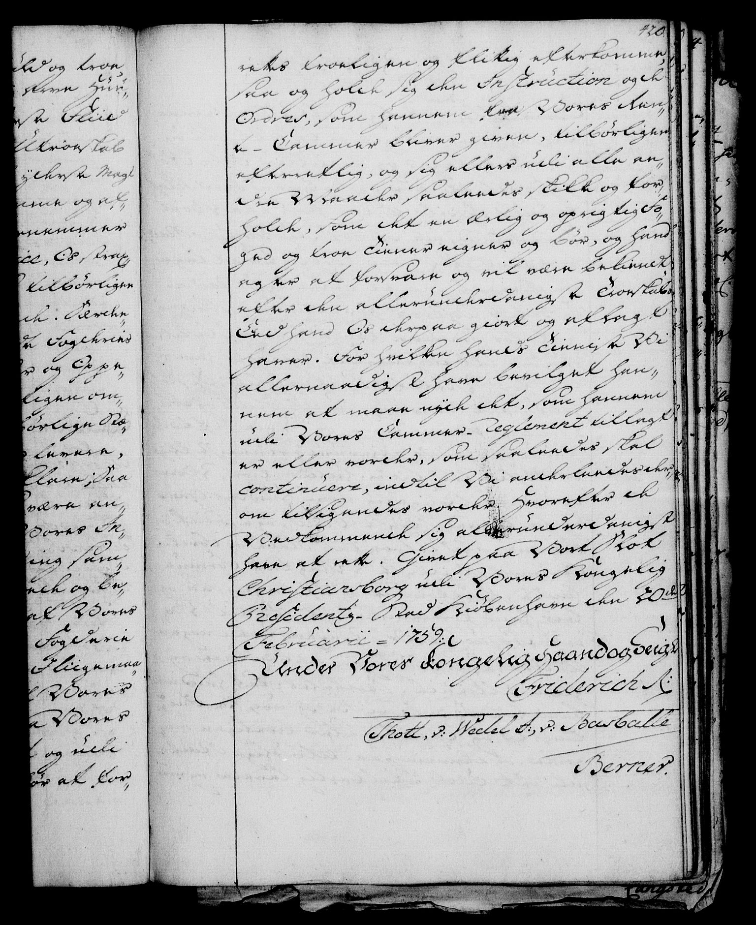 Rentekammeret, Kammerkanselliet, RA/EA-3111/G/Gg/Gge/L0003: Norsk bestallingsprotokoll med register (merket RK 53.27), 1745-1761, p. 420