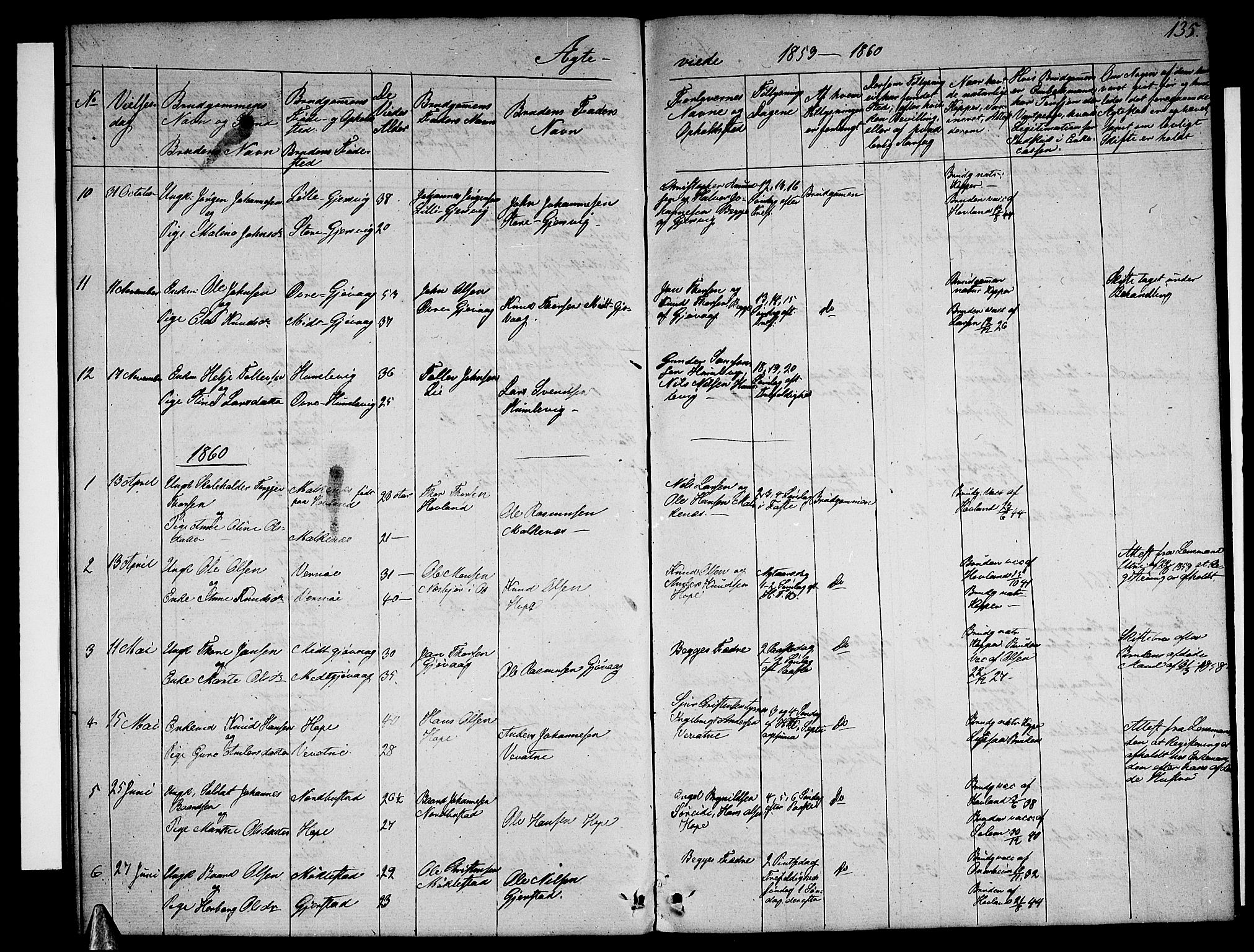 Tysnes sokneprestembete, SAB/A-78601/H/Hab: Parish register (copy) no. B 1, 1855-1877, p. 135