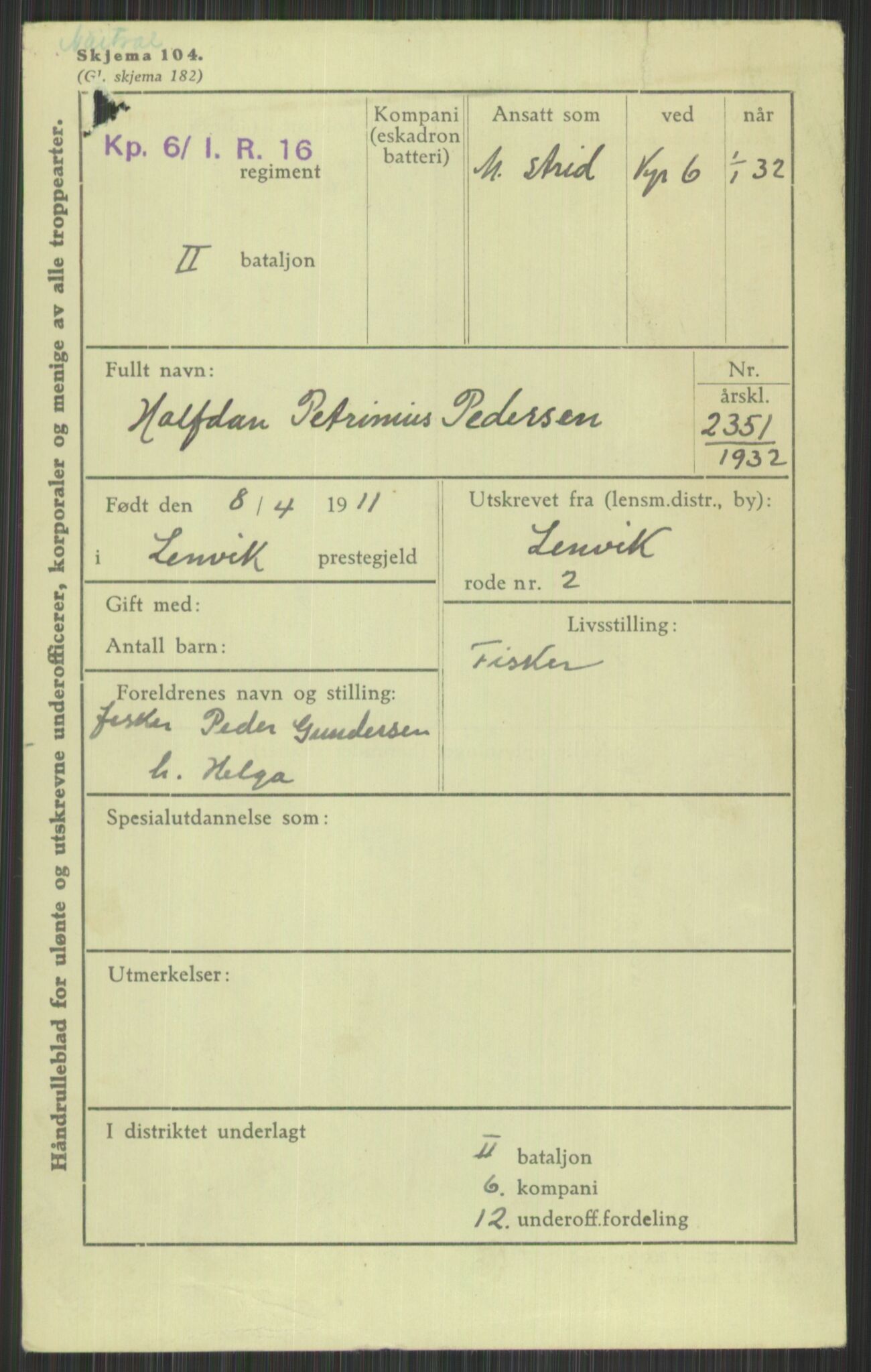 Forsvaret, Troms infanteriregiment nr. 16, AV/RA-RAFA-3146/P/Pa/L0016: Rulleblad for regimentets menige mannskaper, årsklasse 1932, 1932, p. 1295